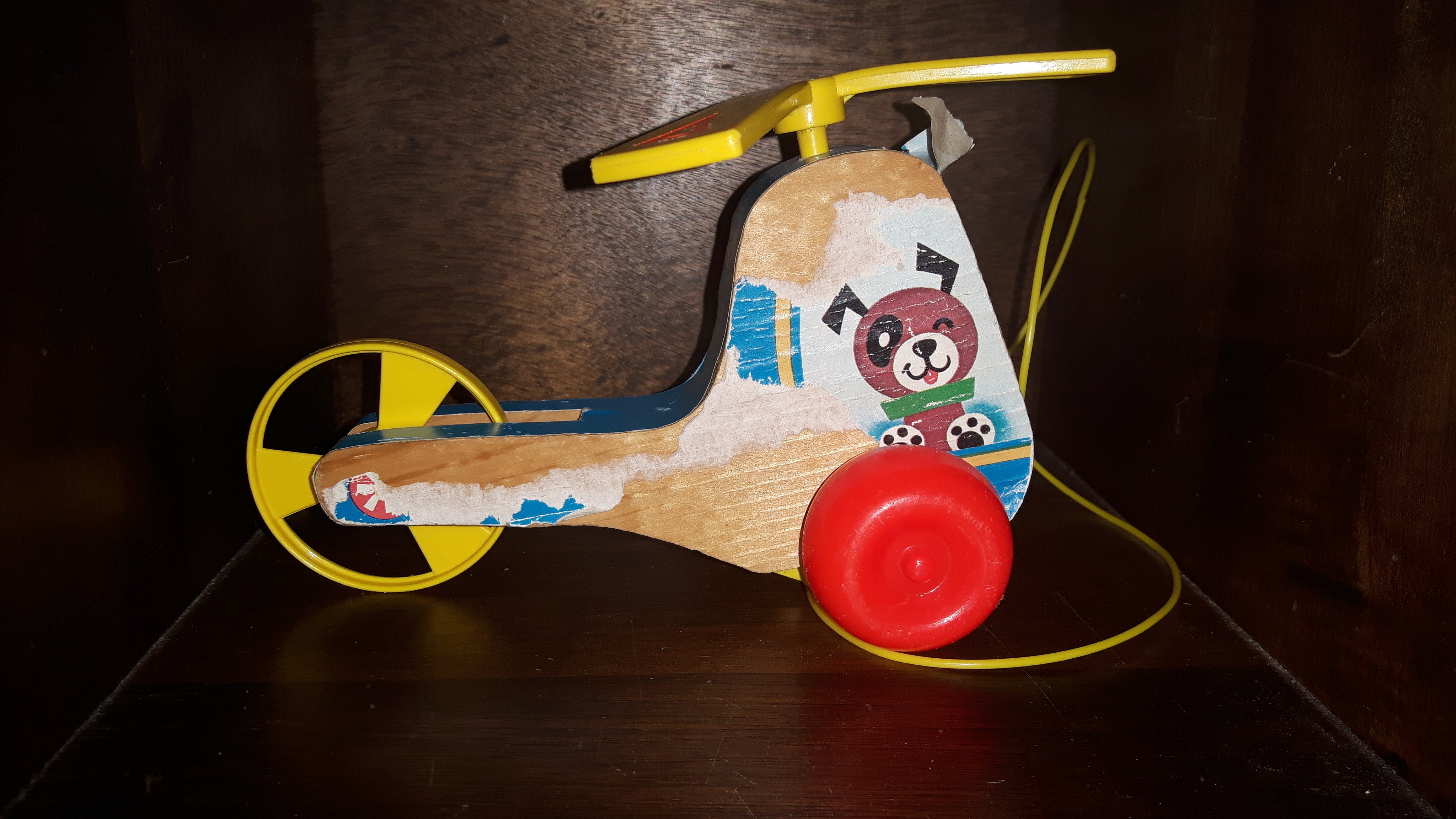 1970 Fisher Price Mini Copter Helicopter Wood Pull Toy 3