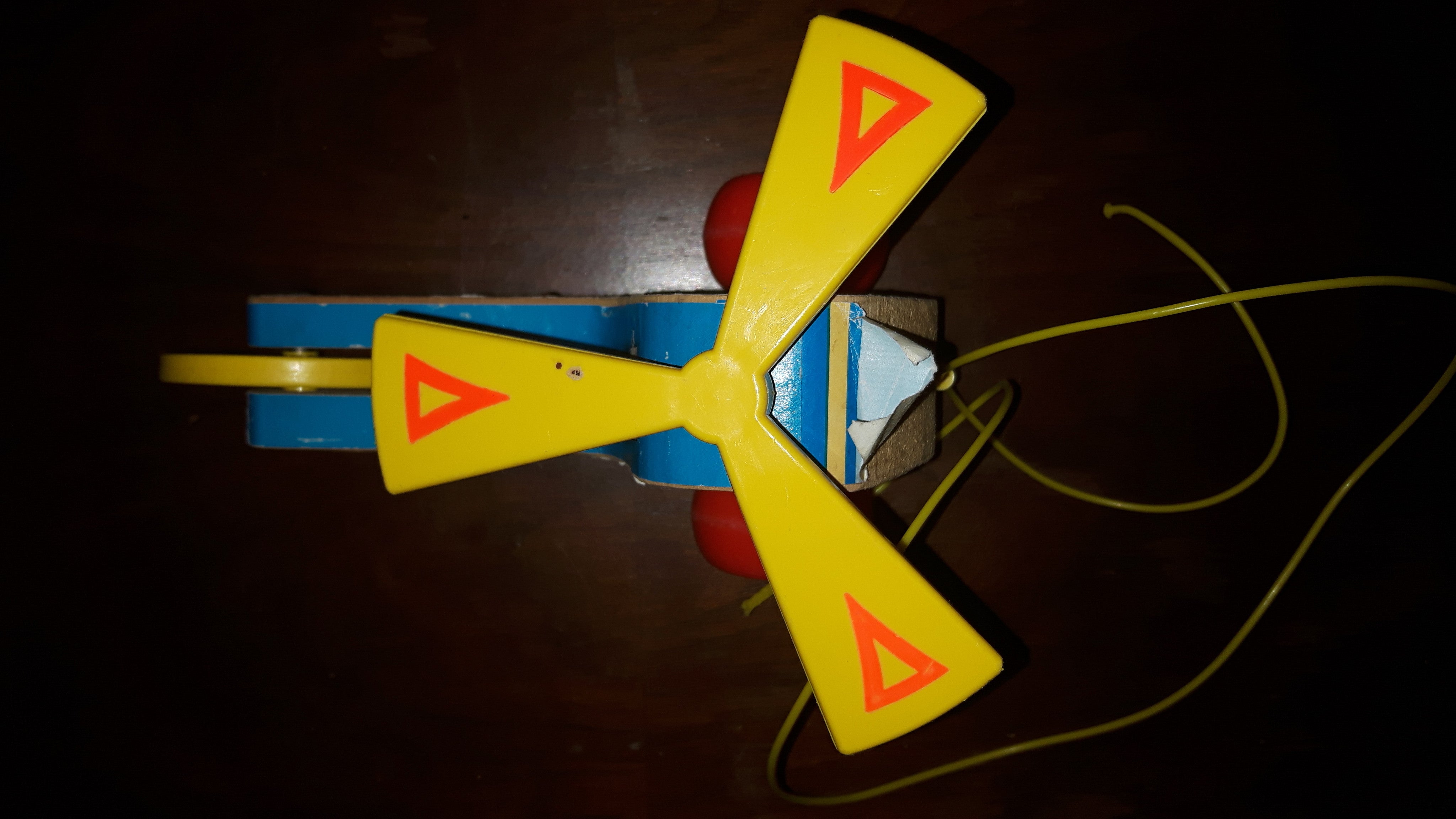 1970 Fisher Price Mini Copter Helicopter Wood Pull Toy 6
