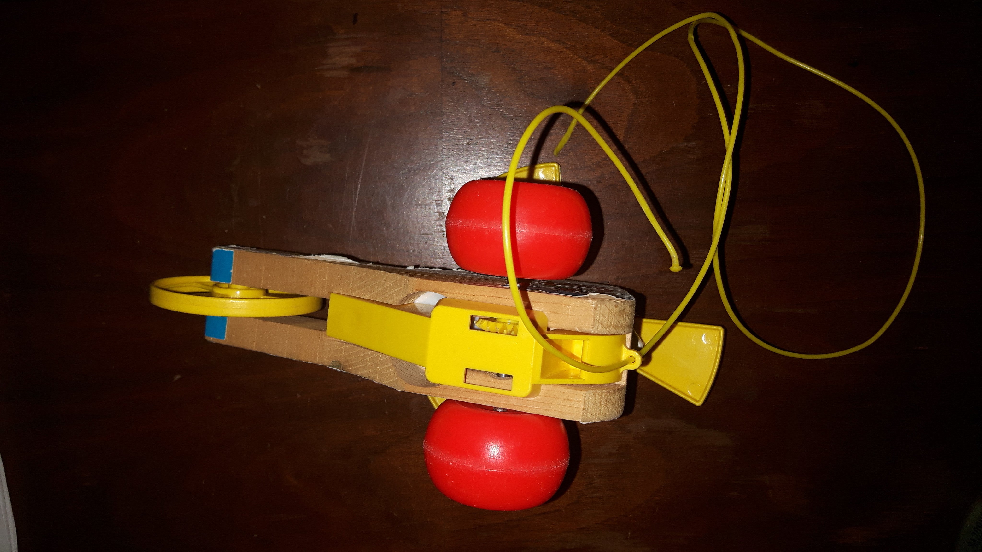 1970 Fisher Price Mini Copter Helicopter Wood Pull Toy 7