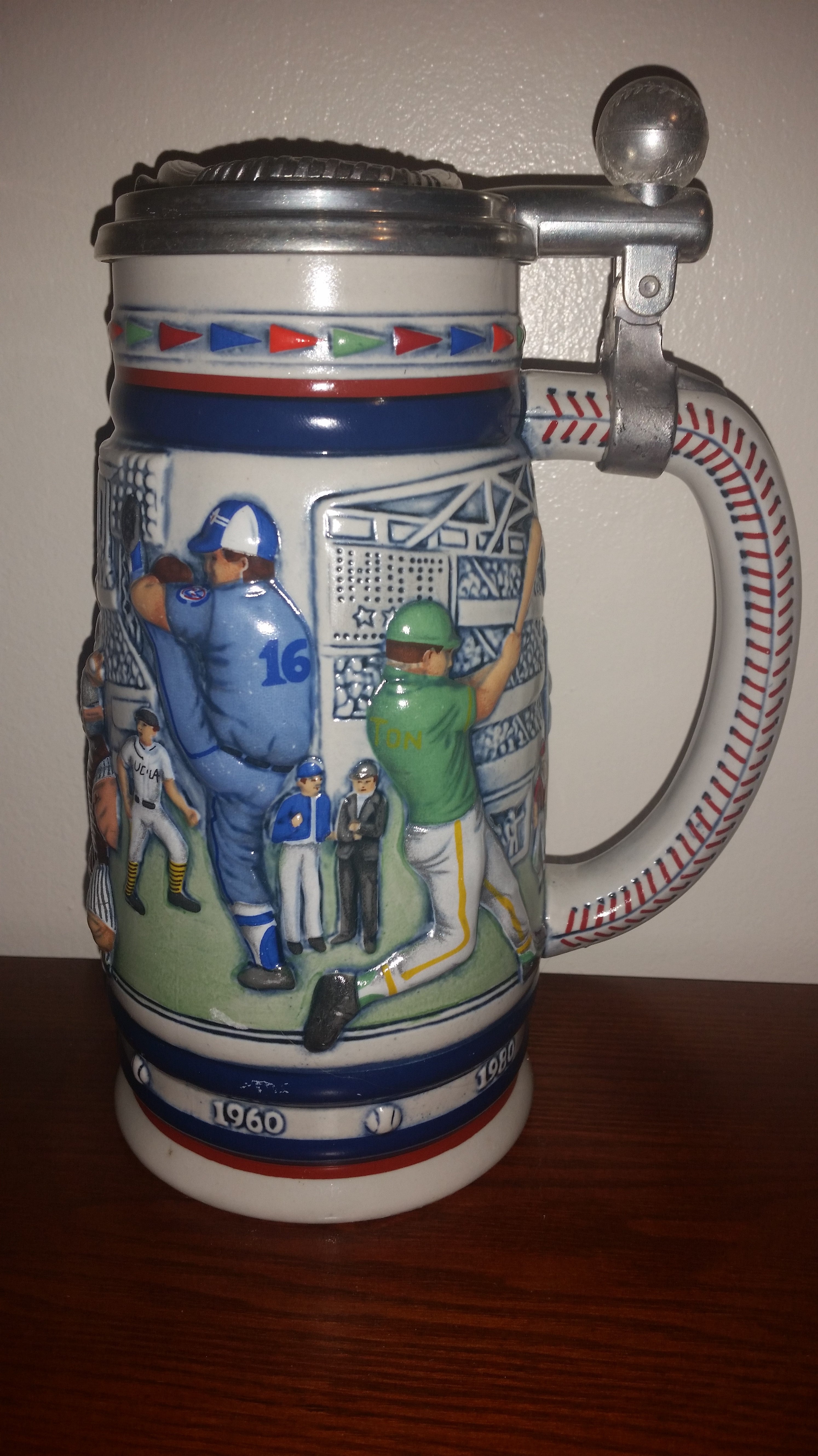 1984 Avon 1900-1980 Baseball History Lidded Beer Stein - Ceramarte Brazil