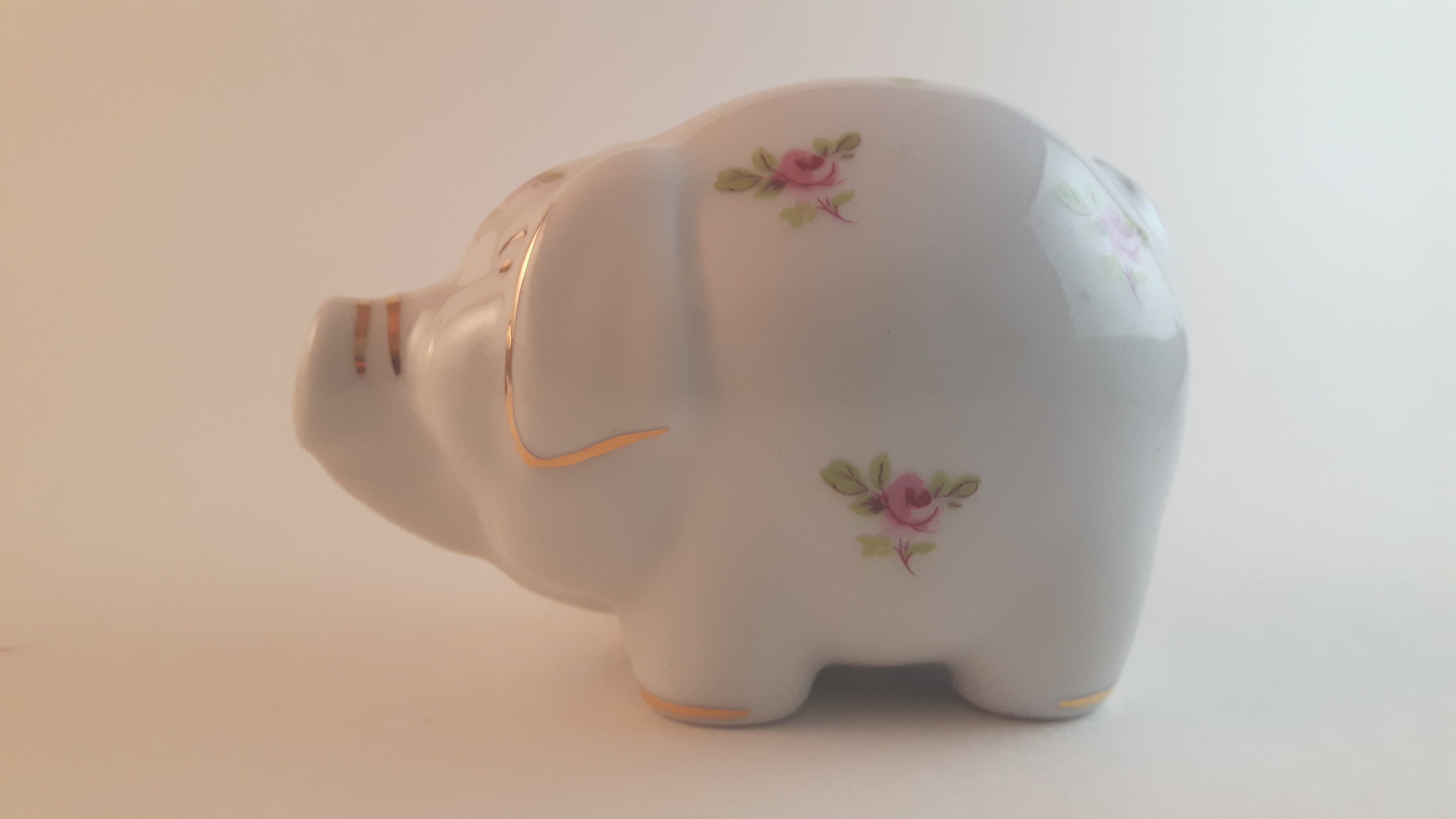 Rare Handmade RGK Porcelain Pig with Floral Decor and Gold Trim Leander 1946 Boheme Czech Republic