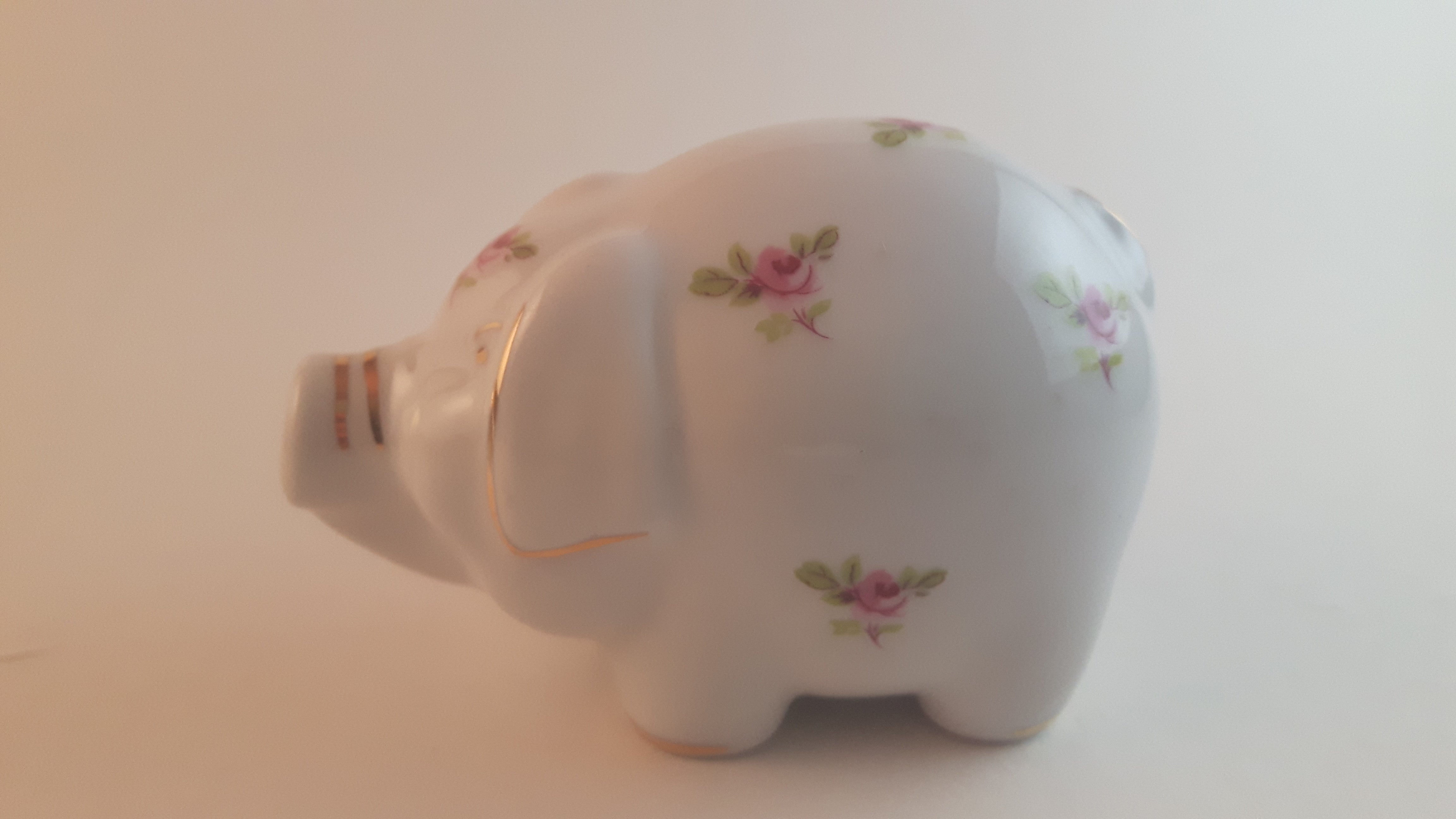 Rare Handmade RGK Porcelain Pig with Floral Decor and Gold Trim Leander 1946 Boheme Czech Republic 2