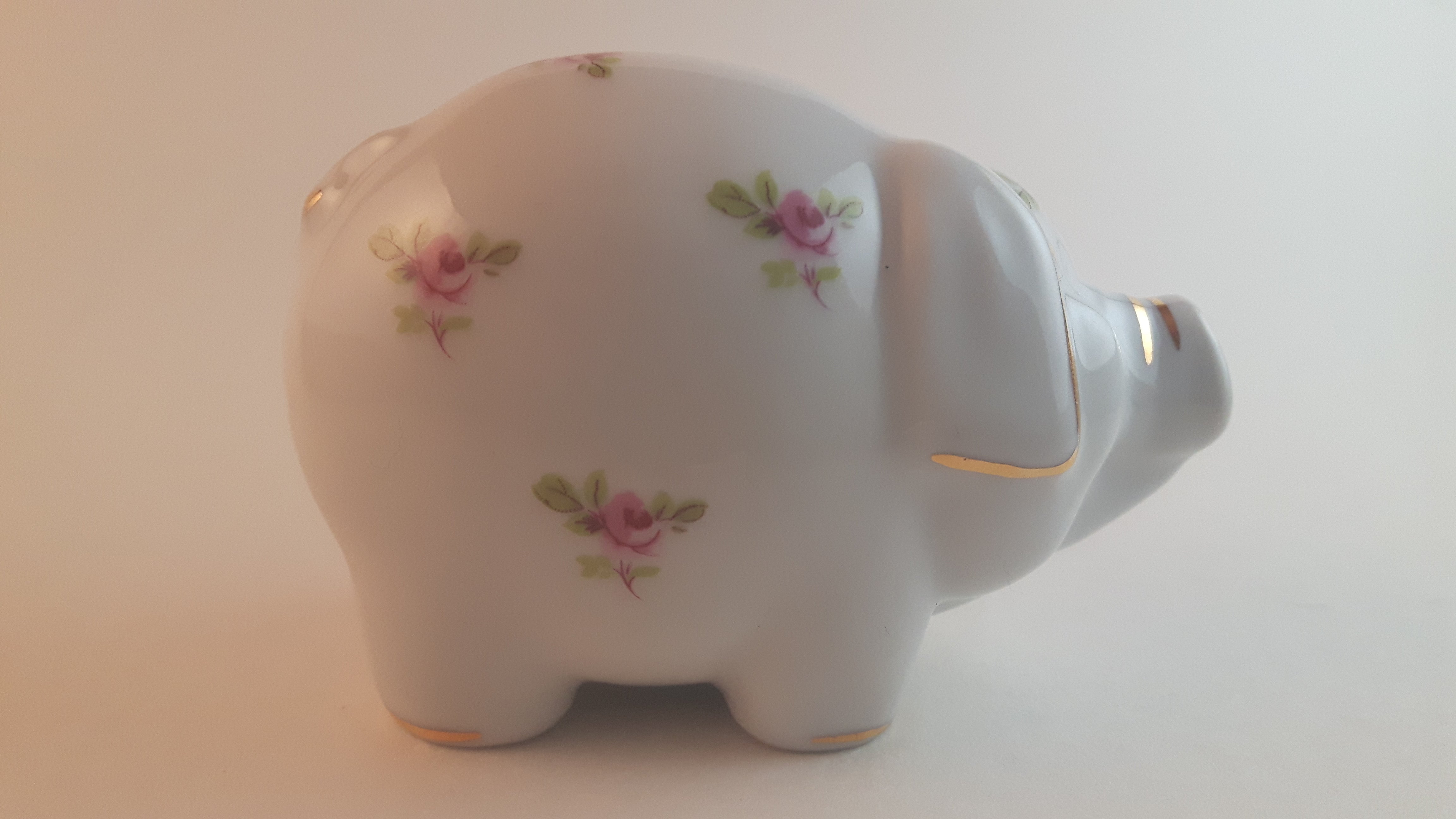 Rare Handmade RGK Porcelain Pig with Floral Decor and Gold Trim Leander 1946 Boheme Czech Republic 5