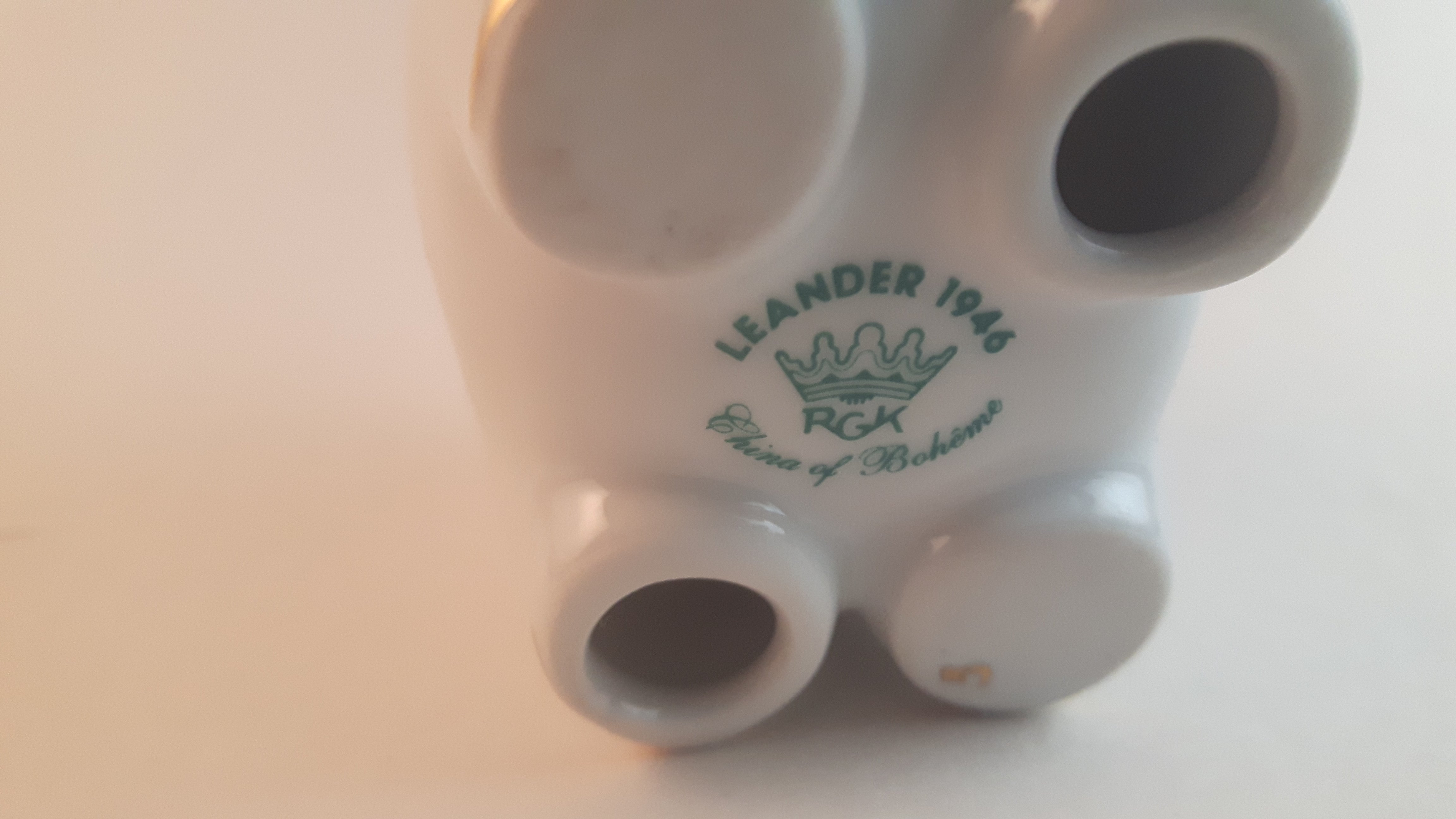 Rare Handmade RGK Porcelain Pig with Floral Decor and Gold Trim Leander 1946 Boheme Czech Republic 8