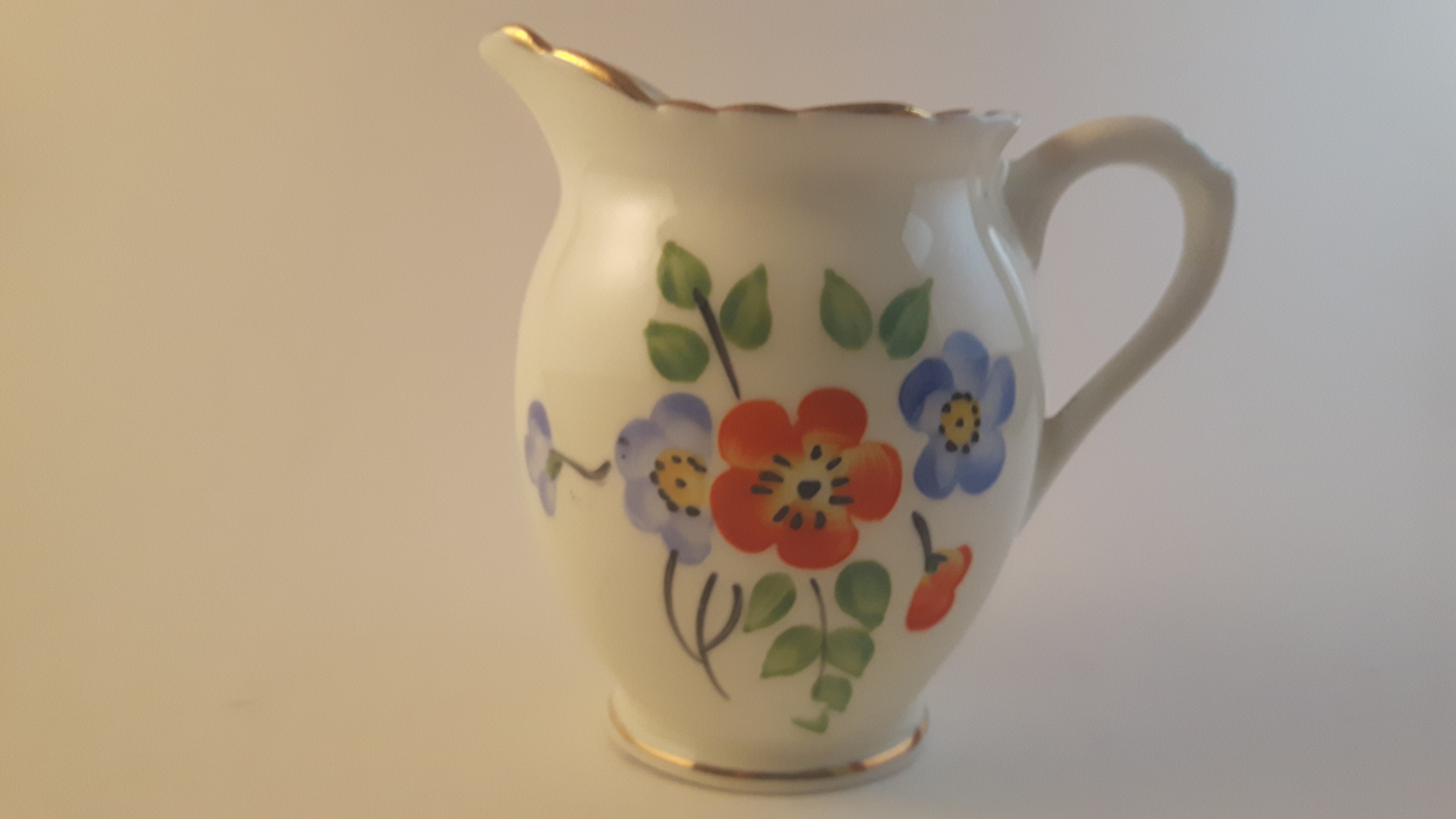 Antique 1930s Hand Painted Delphine Bone China Creamer Gold Trimmed with Floral Decor