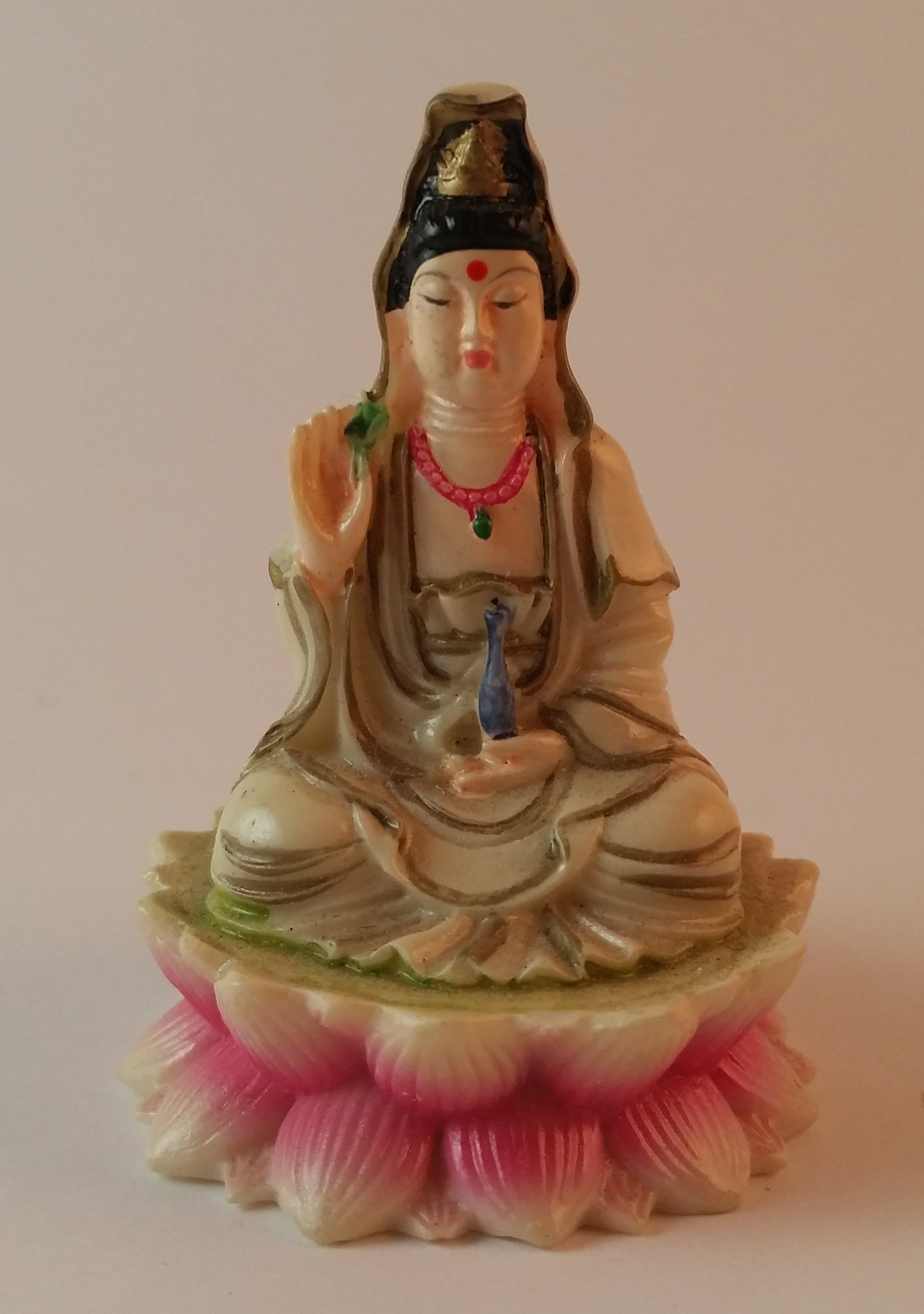 Vintage Buddha Goddess Miniature 2 1/4" Tall Painted Ceramic Statue Figurine