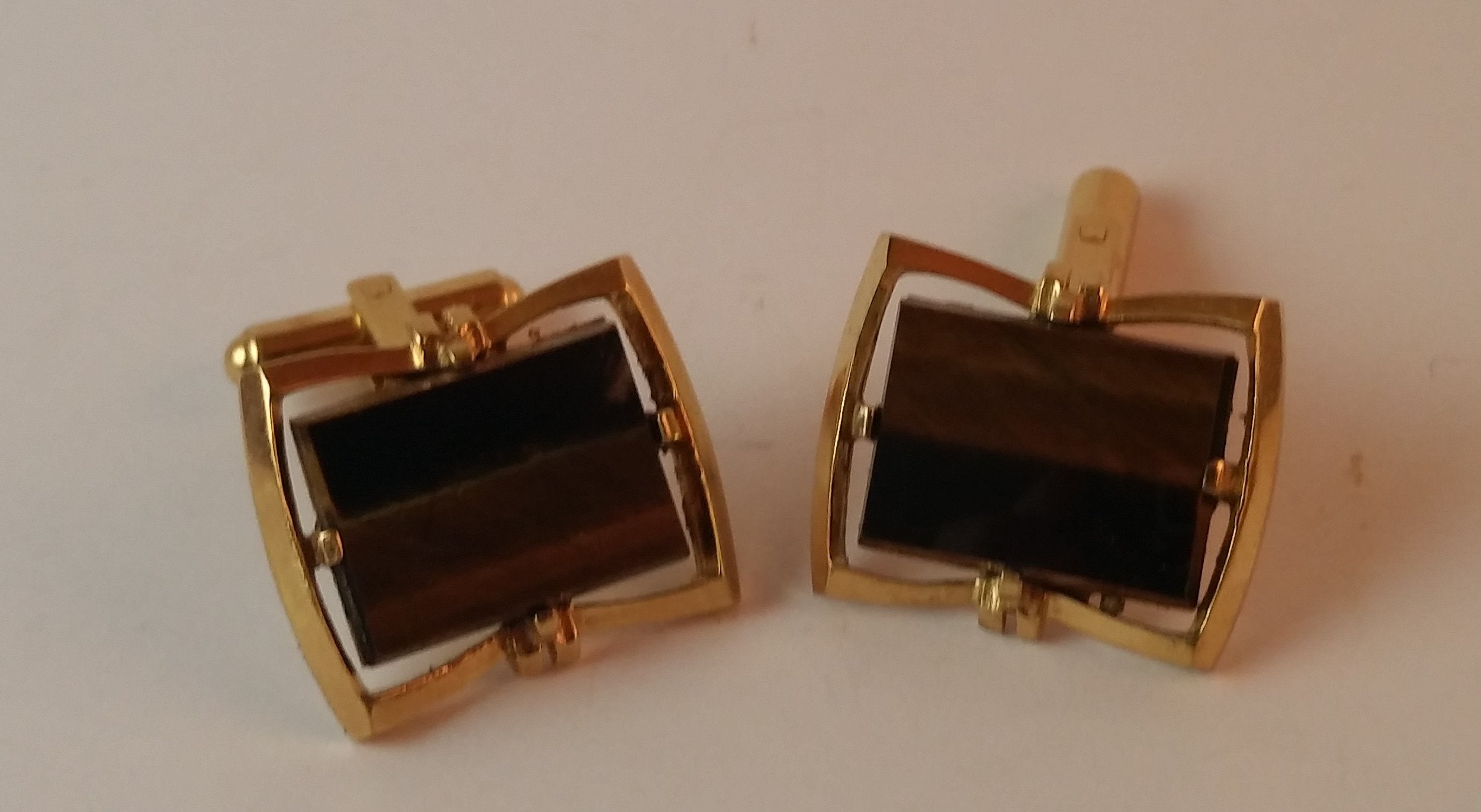 Vintage Brown Smoky Quartz Tone Agate Cufflinks