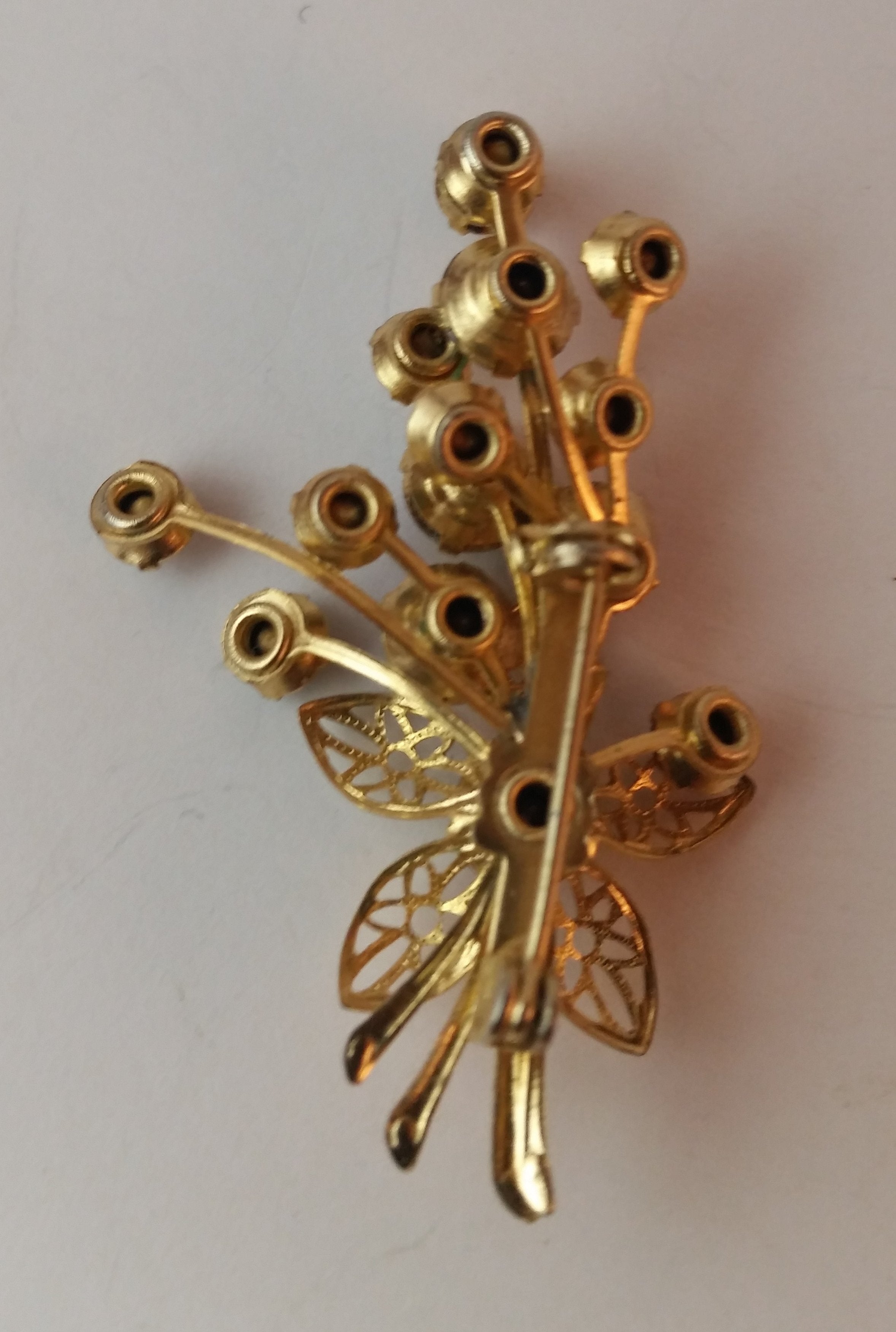 Vintage Crystal Sage Rhinestone Blooming Sage Flower Plant Brooch 2