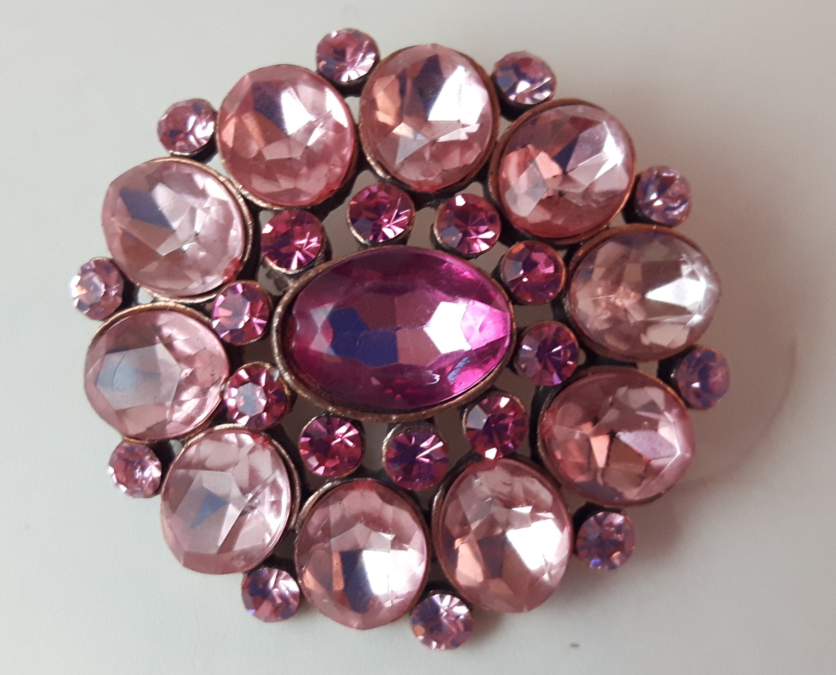 Vintage Pink Rhinestone Brooch Pin