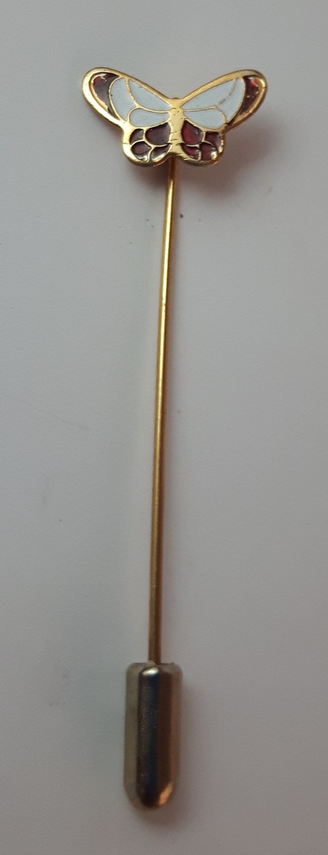 Vintage Enamel Butterfly Gold Tone Tie Stick Pin