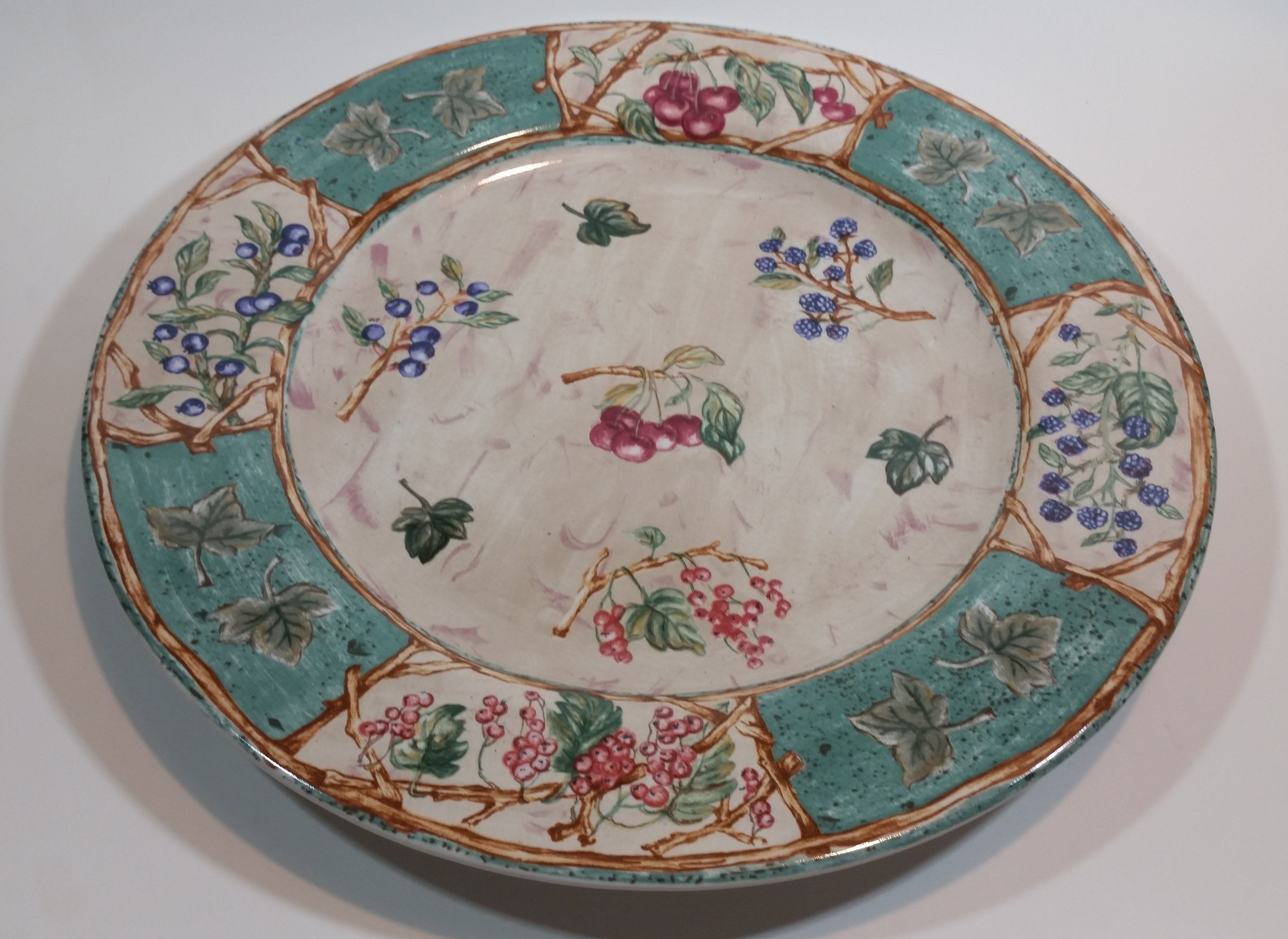Vintage Coventry PTS Indonesia Stoneware Berries Wildwood Pattern 12 1/2" Dinner Plate