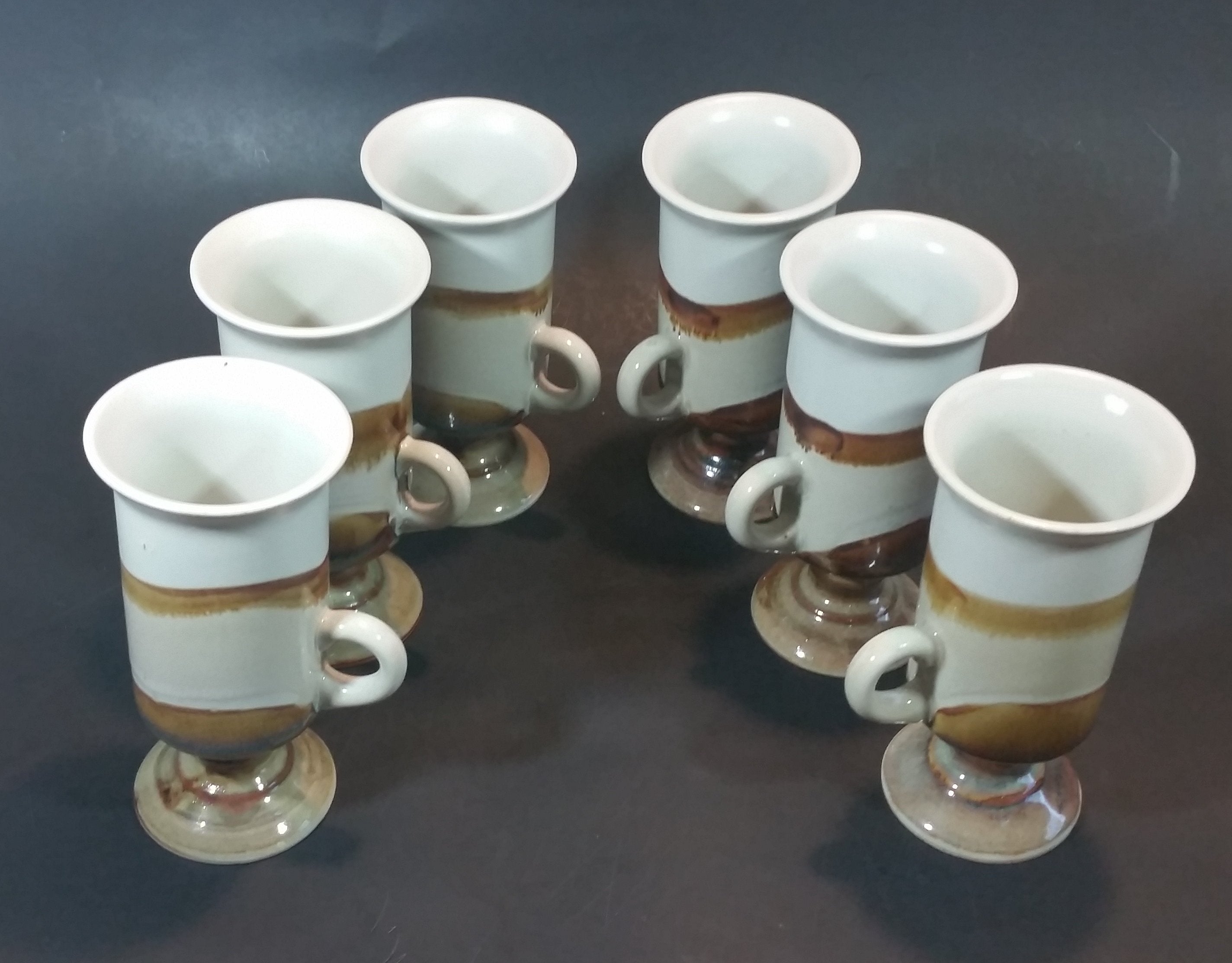 1970s Japanese Hand-painted Otagiri Stoneware Pedestal Coffee Mug Set of 6