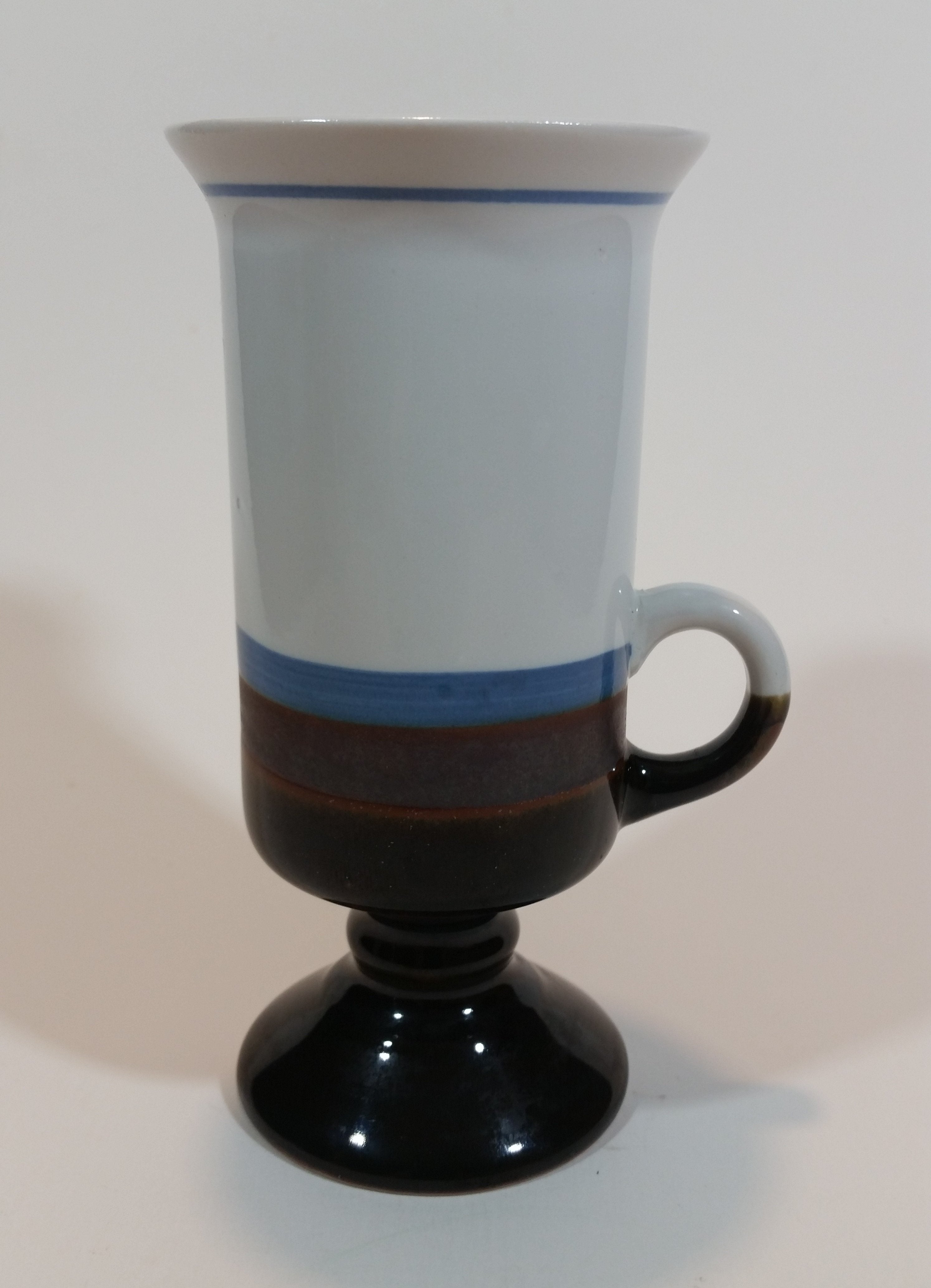 Vintage 1970s Japanese Hand-painted Otagiri Stoneware Pedestal Coffee Mug - Blue