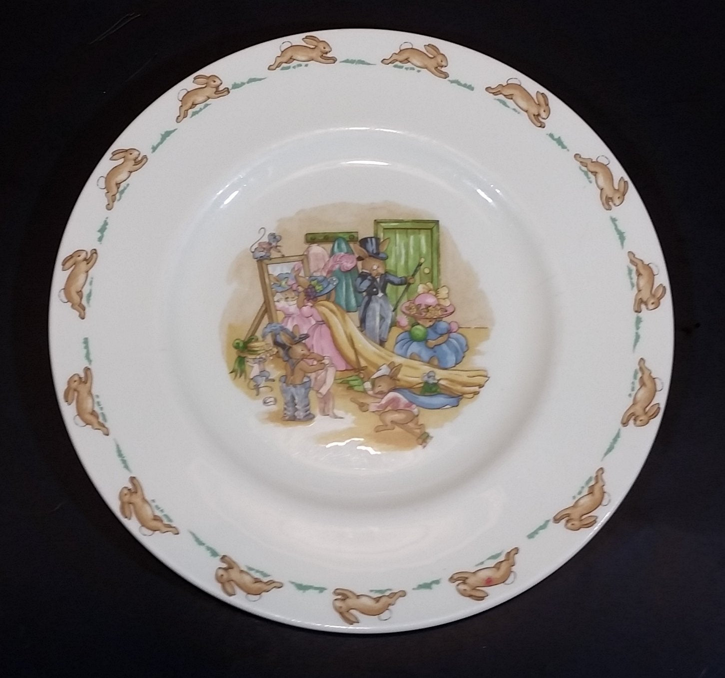 1970s Royal Doulton English Fine Bone China Bunnykins "Dressup Time" 8" Plate