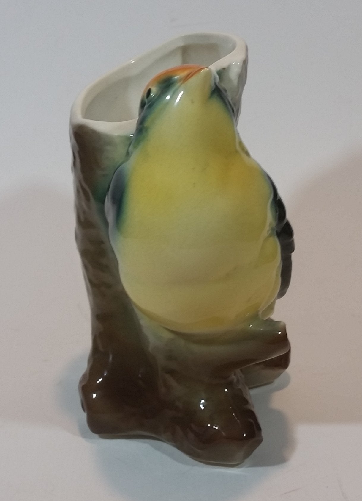 1950s Royal Copley Western Tanager or Warbler Bird on Tree Stump Ceramic Porcelain Planter 7