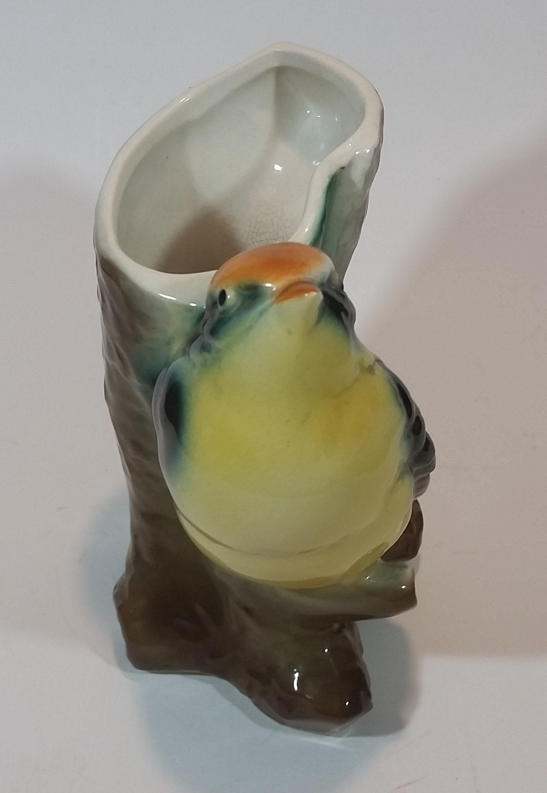 1950s Royal Copley Western Tanager or Warbler Bird on Tree Stump Ceramic Porcelain Planter 8