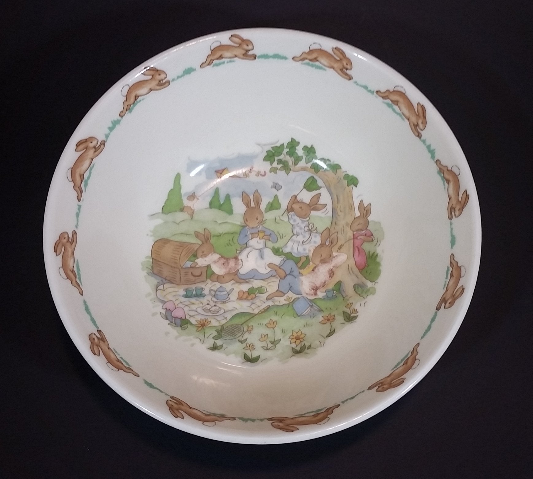 1970s Royal Doulton English Fine Bone China Bunnykins "Picnic" 6" Cereal Bowl