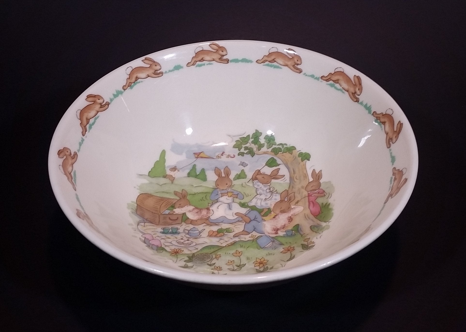 1970s Royal Doulton English Fine Bone China Bunnykins "Picnic" 6" Cereal Bowl 2