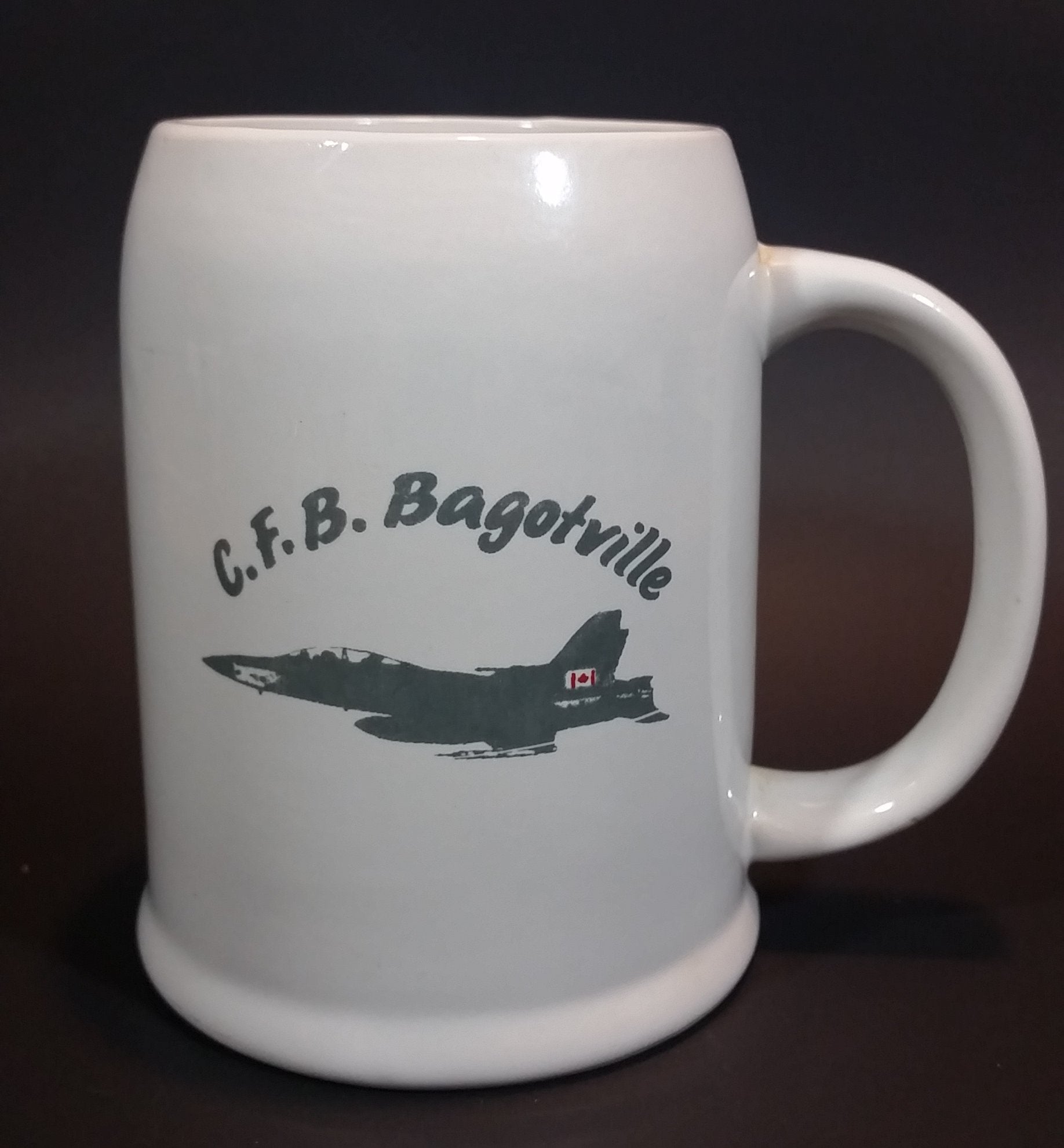 Vintage Canadian Forces Base C.F.B. Bagotville Quebec Royal Canadian Air Force Fighter Jet Stoneware Stein Mug