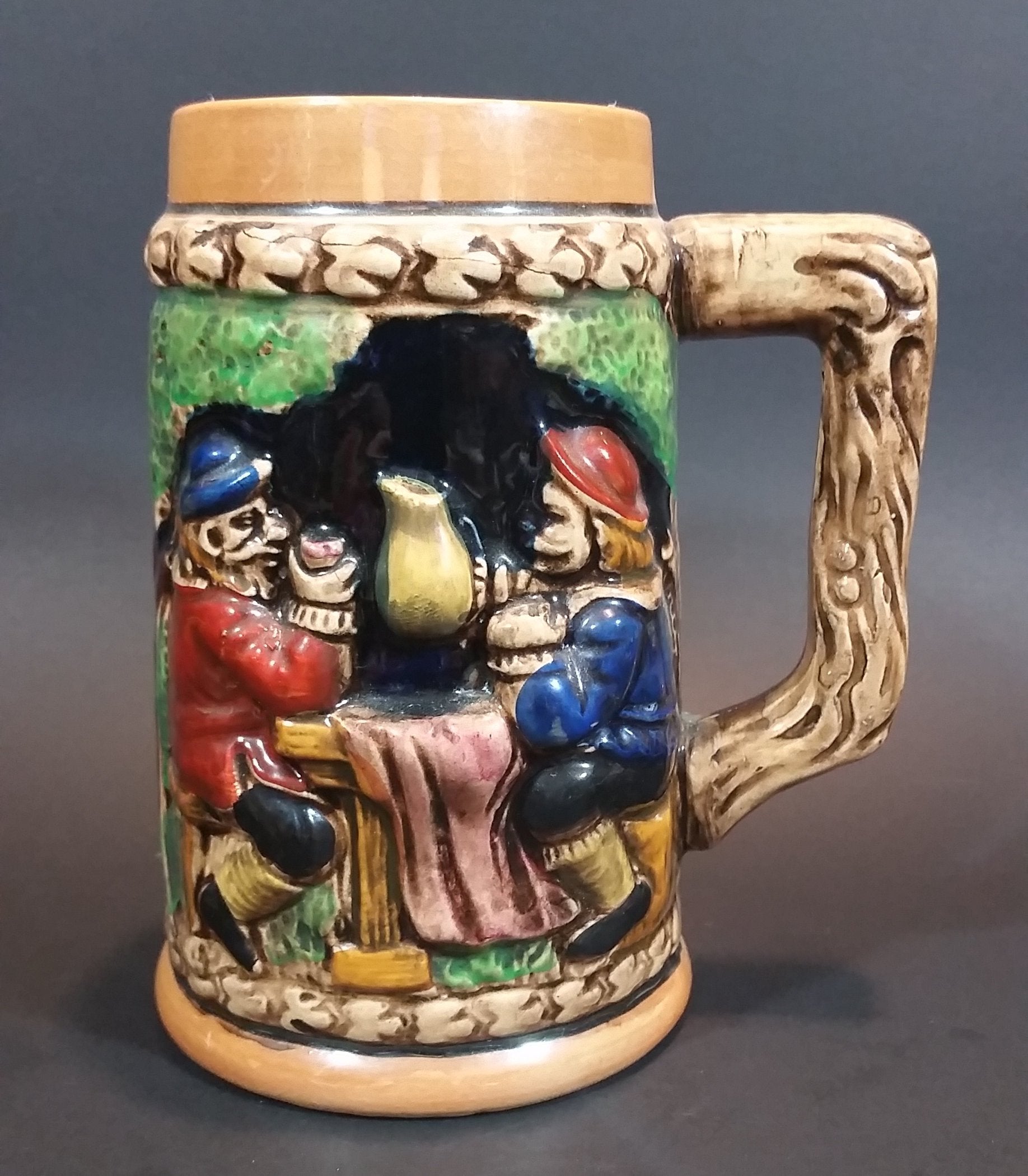 1950s Gift Craft Japan Bavarian Friends Sharing a Pitcher of Beer Porcelain Stein Numbered 384