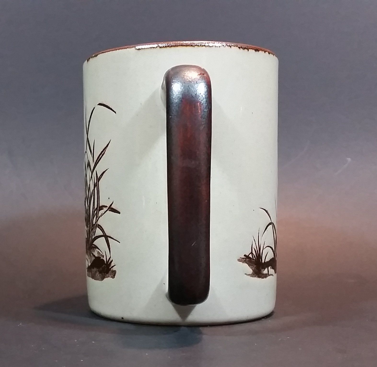 Vintage 1970s Otagiri Japan Mallard Ducks in Marshland and Flying Mug with Brown Trim 4
