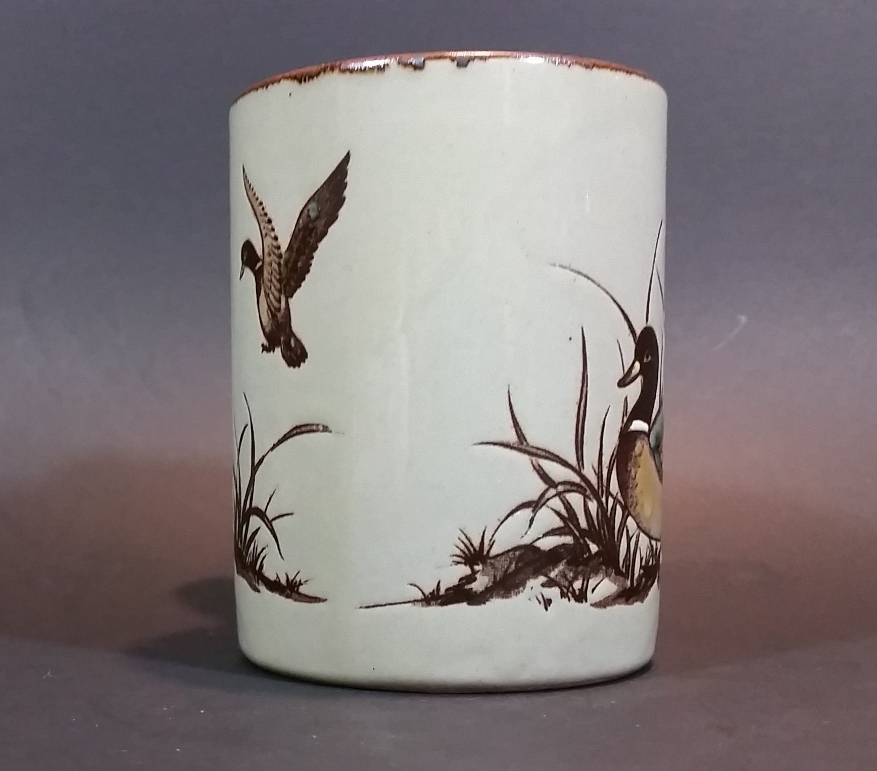Vintage 1970s Otagiri Japan Mallard Ducks in Marshland and Flying Mug with Brown Trim 7