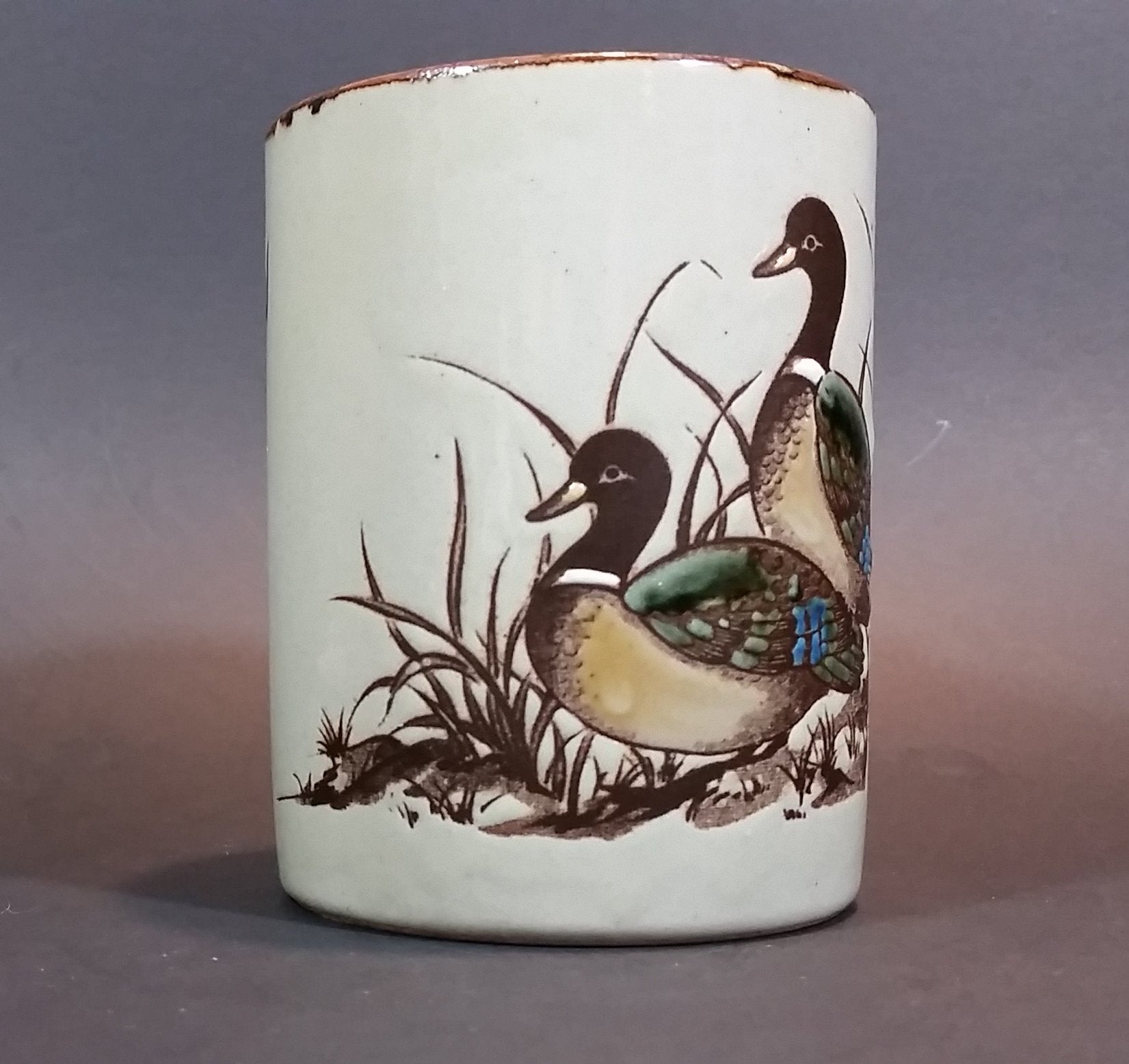Vintage 1970s Otagiri Japan Mallard Ducks in Marshland and Flying Mug with Brown Trim 8