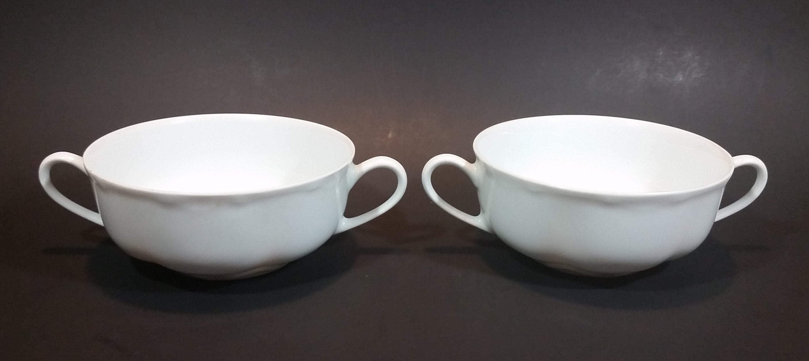 c. 1970 Hutschenreuther Germany Selb Bavaria White Double Handled Porcelain Soup Bowls - Set of 2