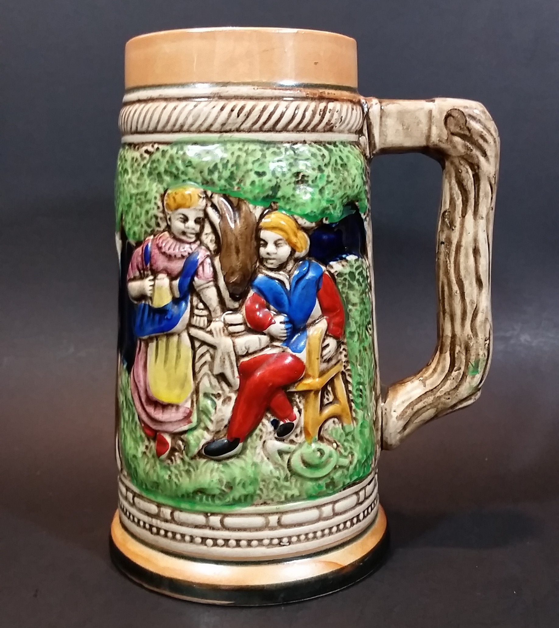 1950s German Oktoberfest Beer Stein Woman Serving Beer to Man Sitting - Japan 6 3/8" Tall