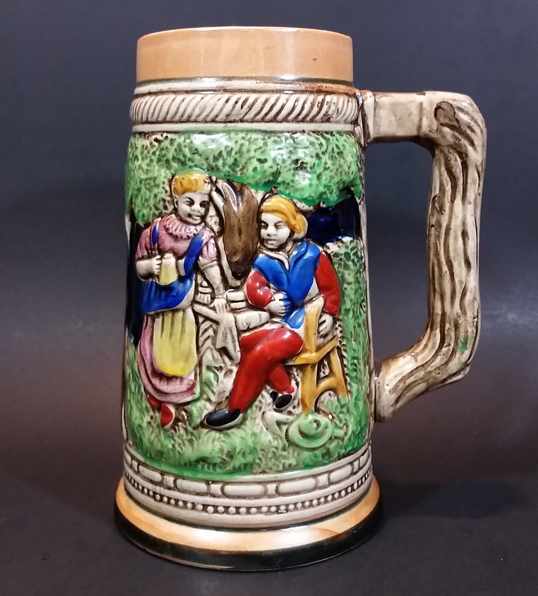 1950s German Oktoberfest Beer Stein Woman Serving Beer to Man Sitting - Japan 6 3/8" Tall 2