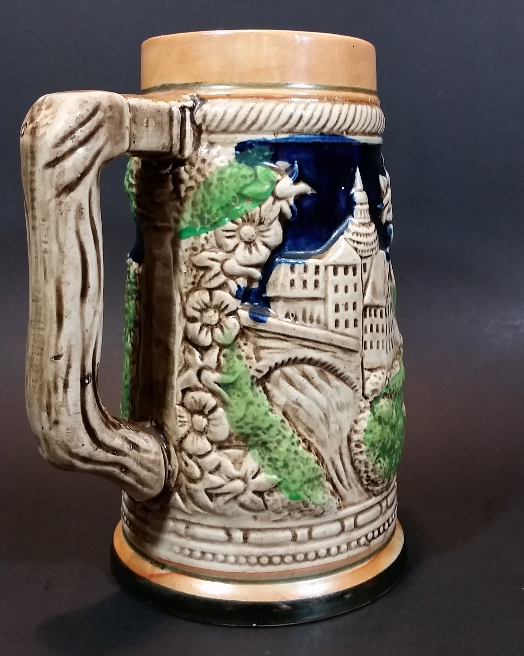 1950s German Oktoberfest Beer Stein Woman Serving Beer to Man Sitting - Japan 6 3/8" Tall 5