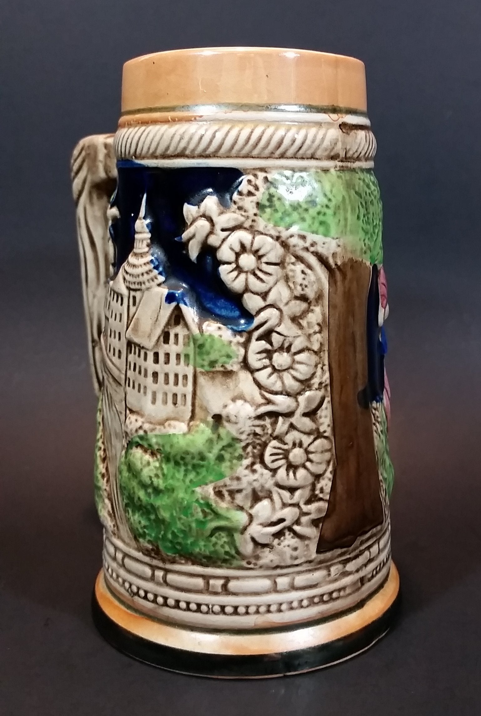 1950s German Oktoberfest Beer Stein Woman Serving Beer to Man Sitting - Japan 6 3/8" Tall 7