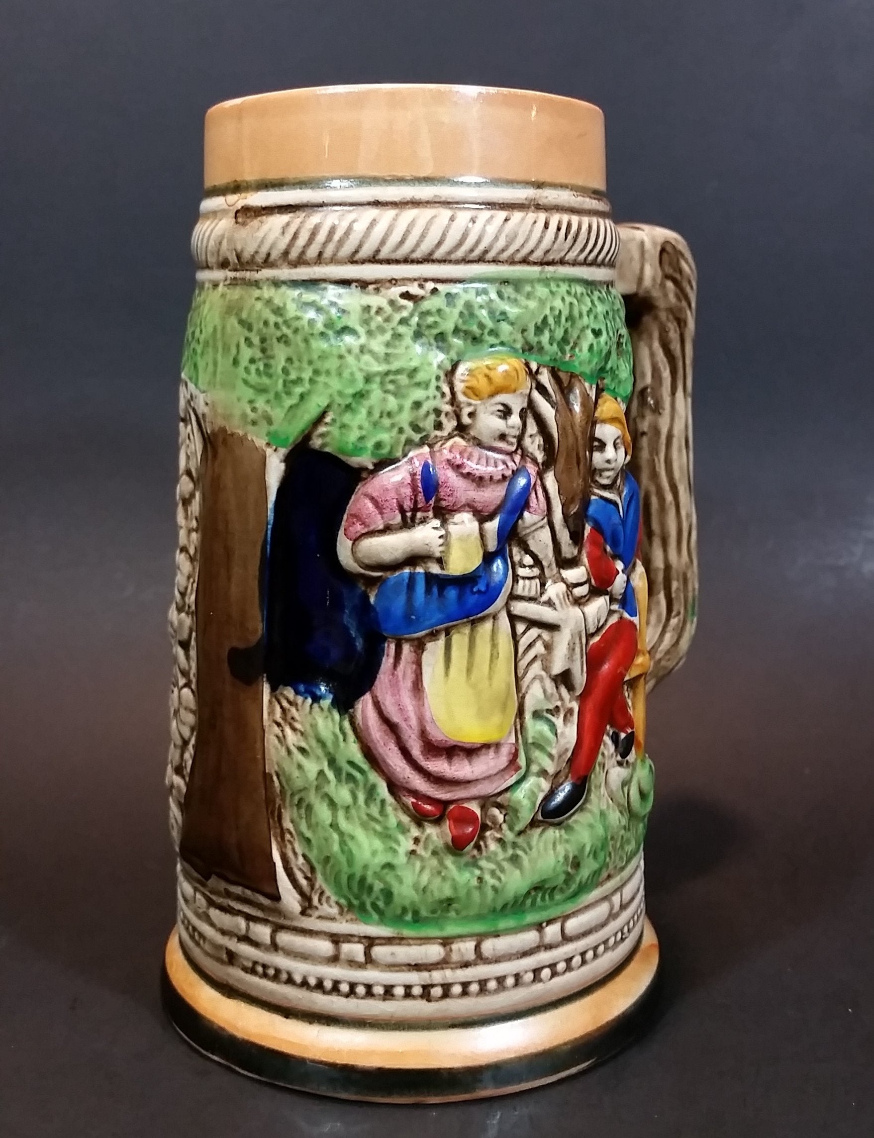 1950s German Oktoberfest Beer Stein Woman Serving Beer to Man Sitting - Japan 6 3/8" Tall 9