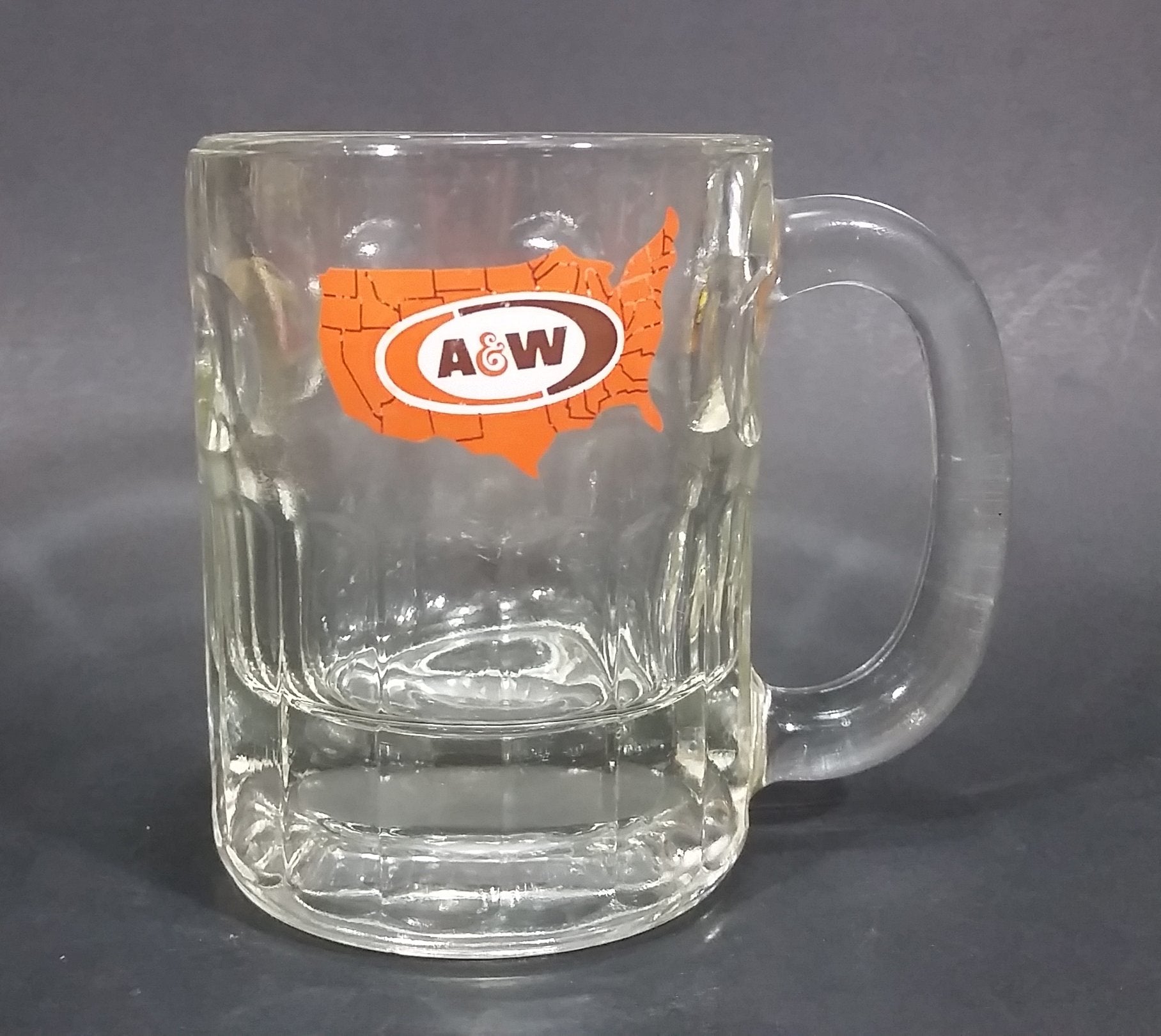 1972-1975 A & W Promotional Advertising United States Map Clear Glass Root Beer Mug