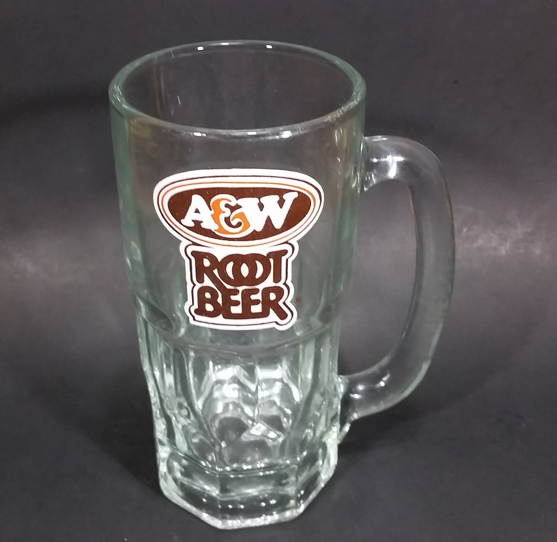 1970s A & W Root Beer Logo 6 7/8" Clear Glass Mug