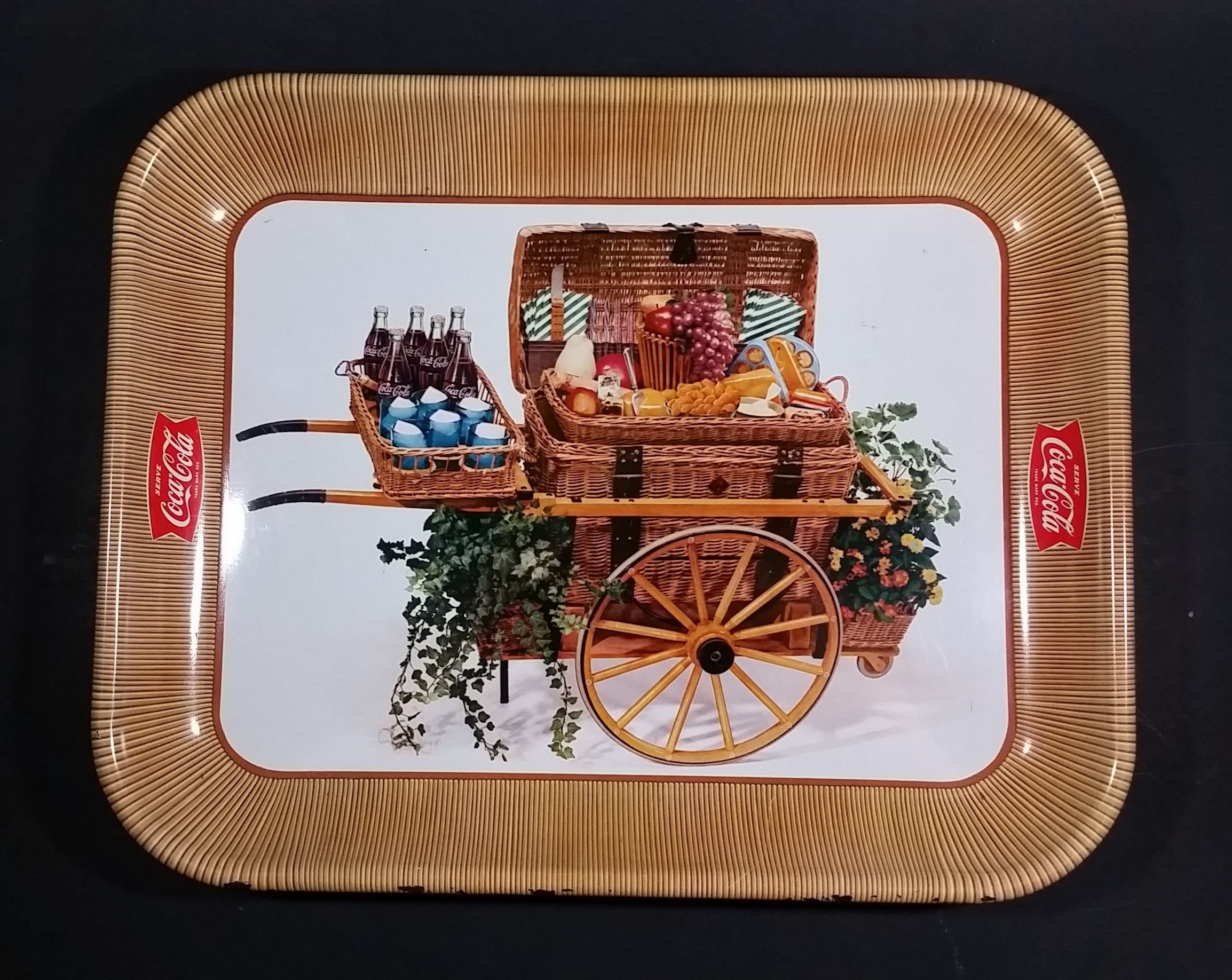 Vintage 1958 Serve Coca-Cola Coke Soda Pop Picnic Basket Food Cart Wagon Beverage Serving Tray 11