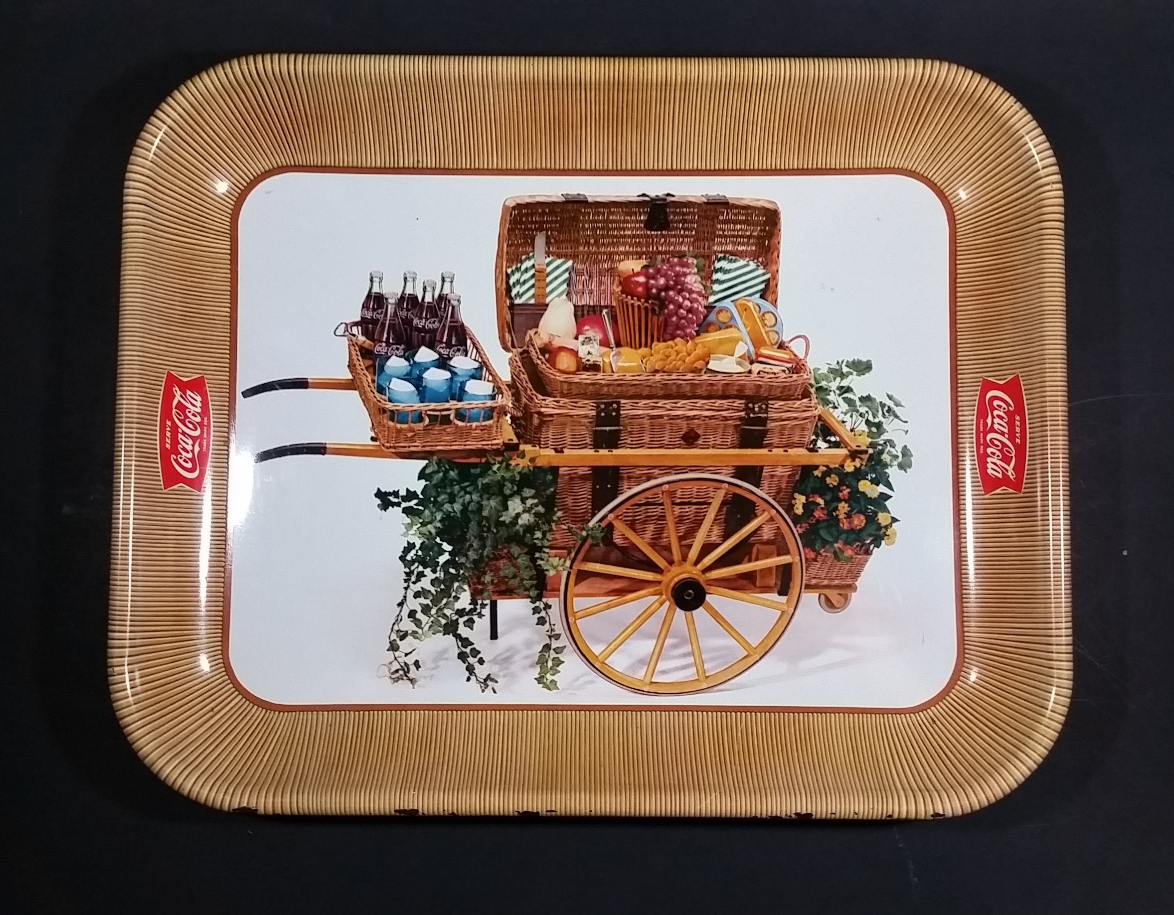 Vintage 1958 Serve Coca-Cola Coke Soda Pop Picnic Basket Food Cart Wagon Beverage Serving Tray