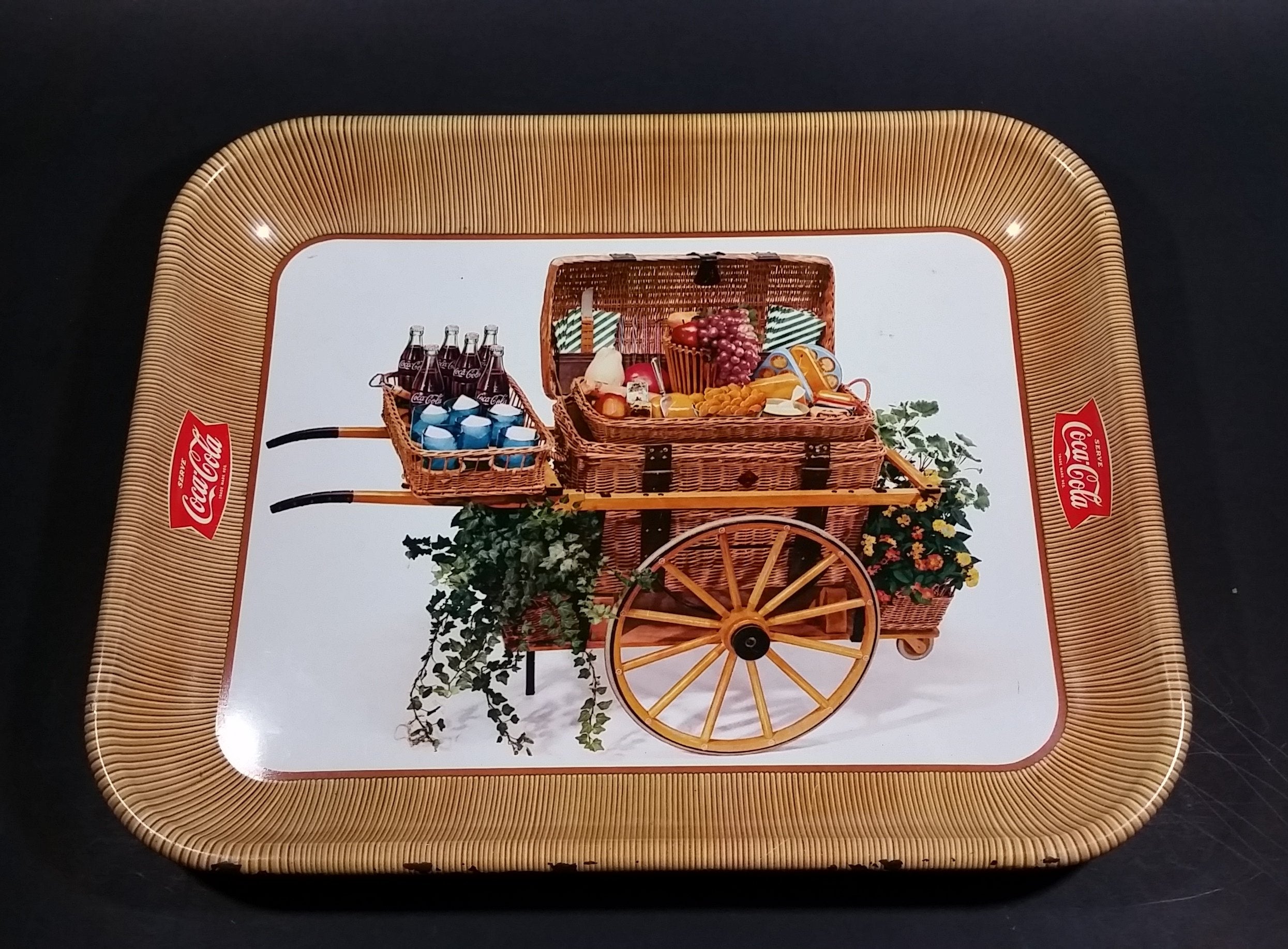 Vintage 1958 Serve Coca-Cola Coke Soda Pop Picnic Basket Food Cart Wagon Beverage Serving Tray 2