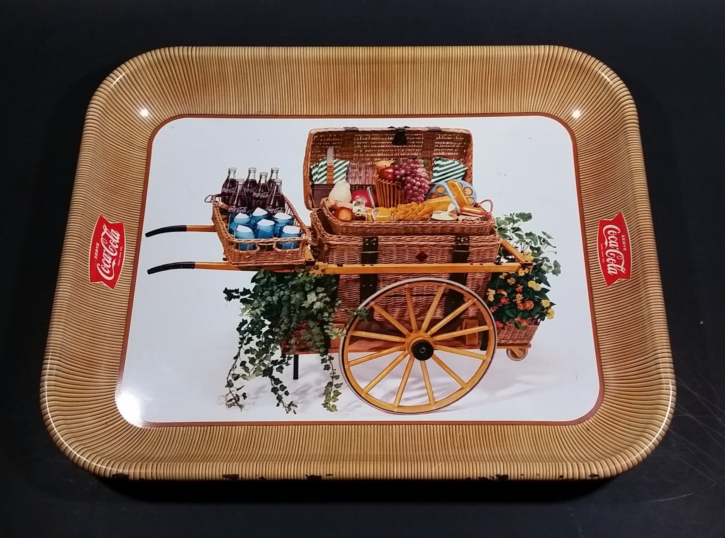 Vintage 1958 Serve Coca-Cola Coke Soda Pop Picnic Basket Food Cart Wagon Beverage Serving Tray 3