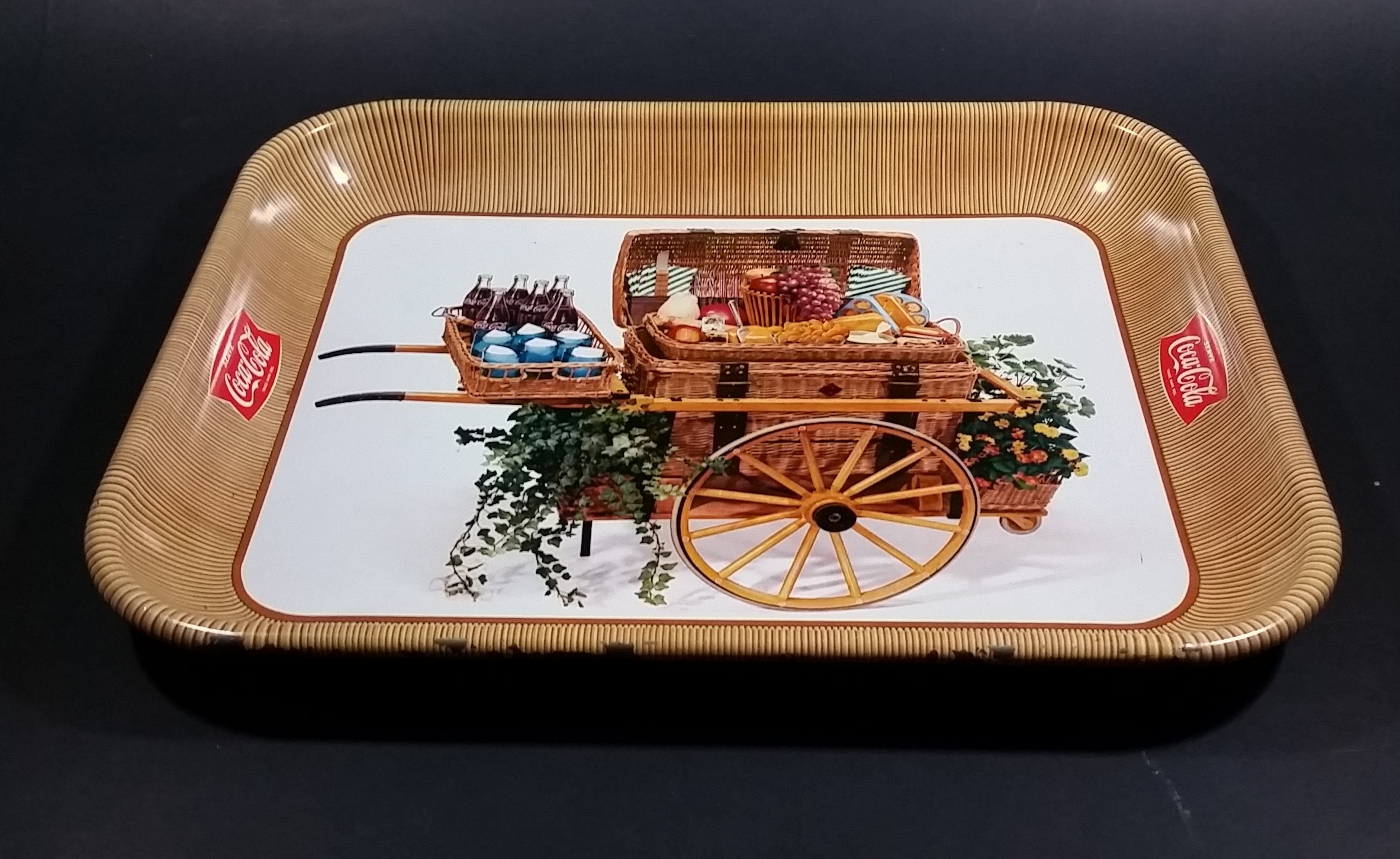 Vintage 1958 Serve Coca-Cola Coke Soda Pop Picnic Basket Food Cart Wagon Beverage Serving Tray 4
