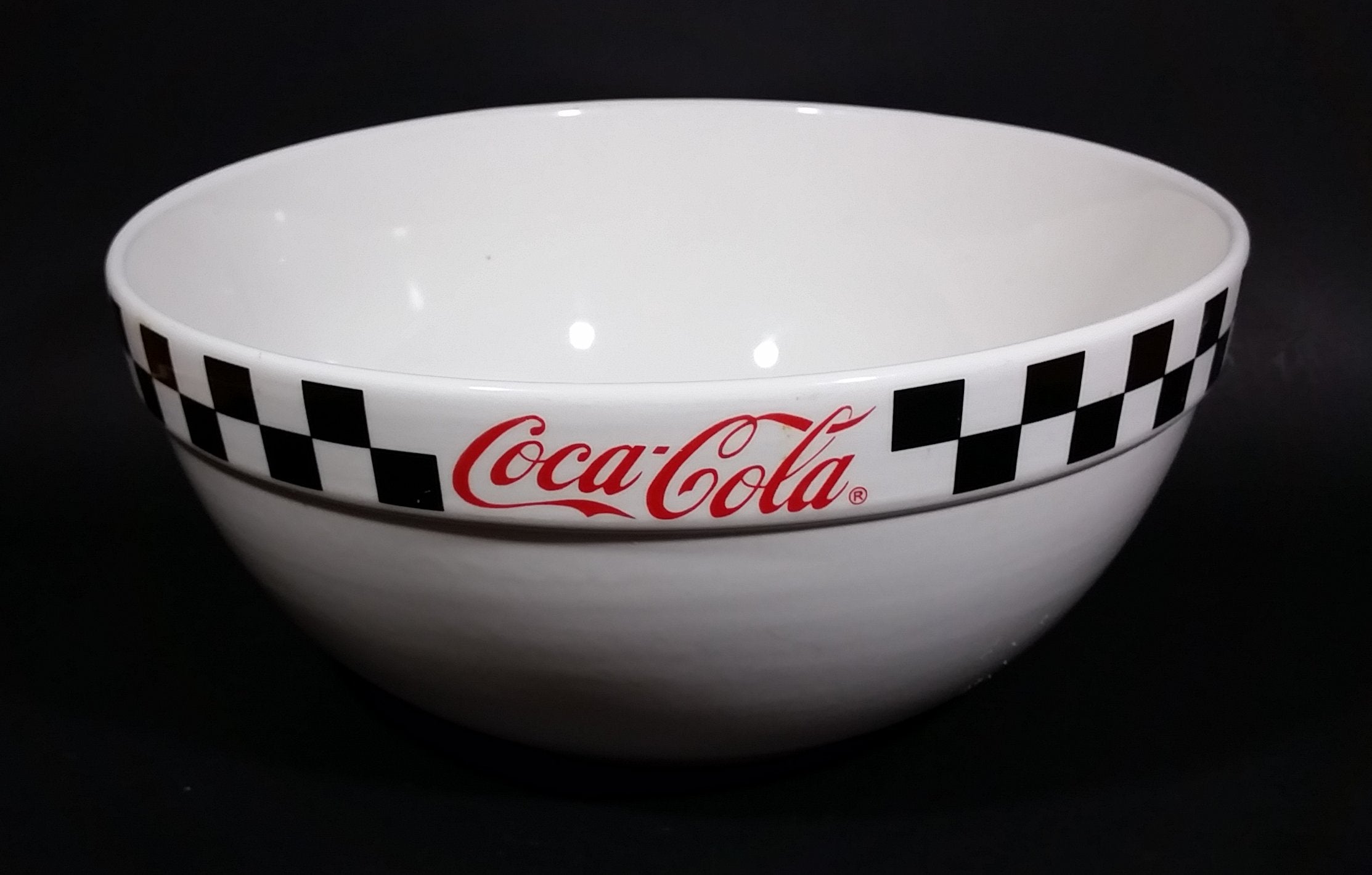 2002 Gibson Coca-Cola Coke White with Black Checkered Retro Style Large 10 1/2" Mixing Bowl