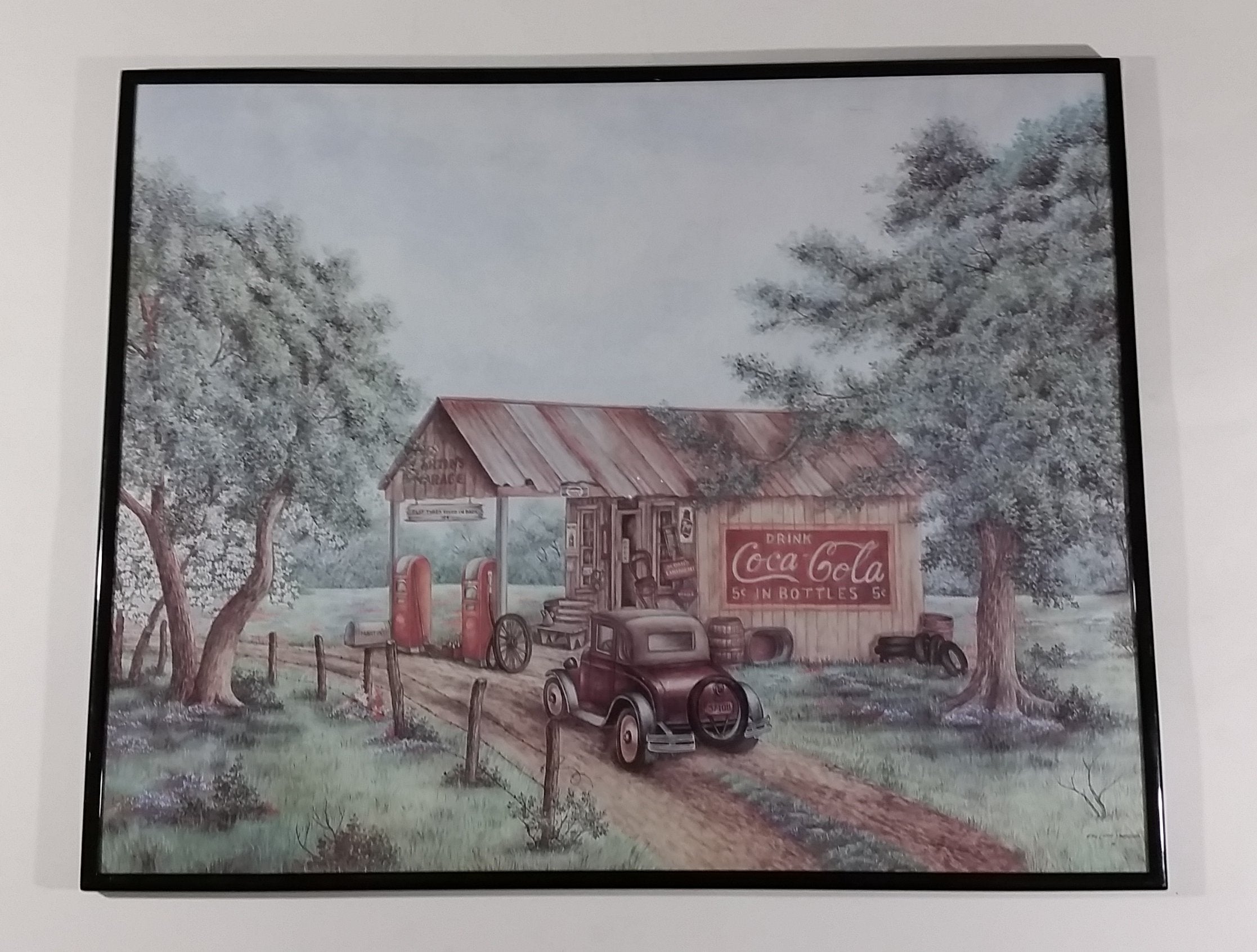Vintage Kay Lamb Shannon "Martin's Garage" Country Scene Coca-Cola 7UP Double Cola Framed Print