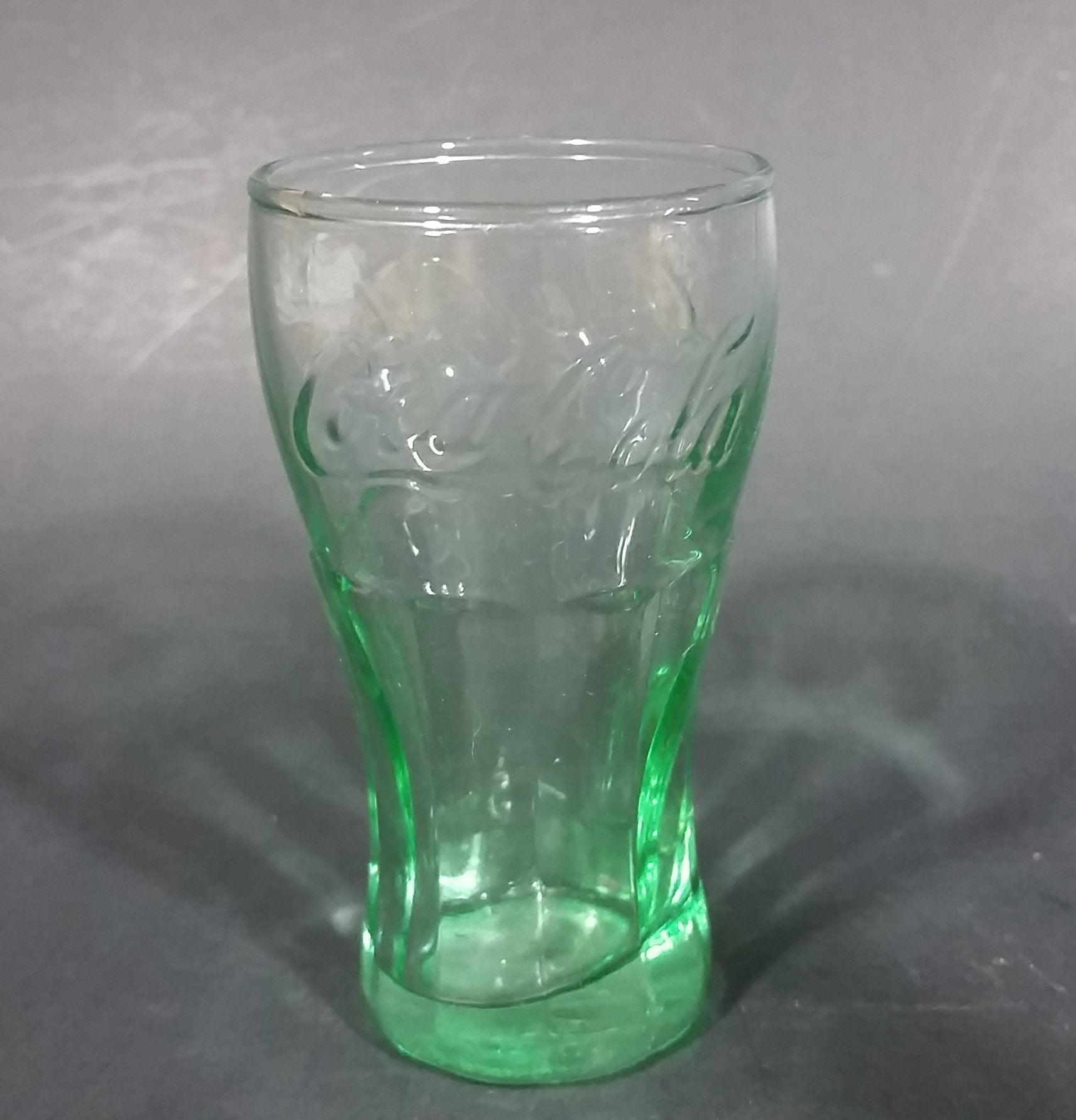 Cute Miniature Collectible Coca-Cola Coke Soda Beverage  3 1/8" Green Glass Cup