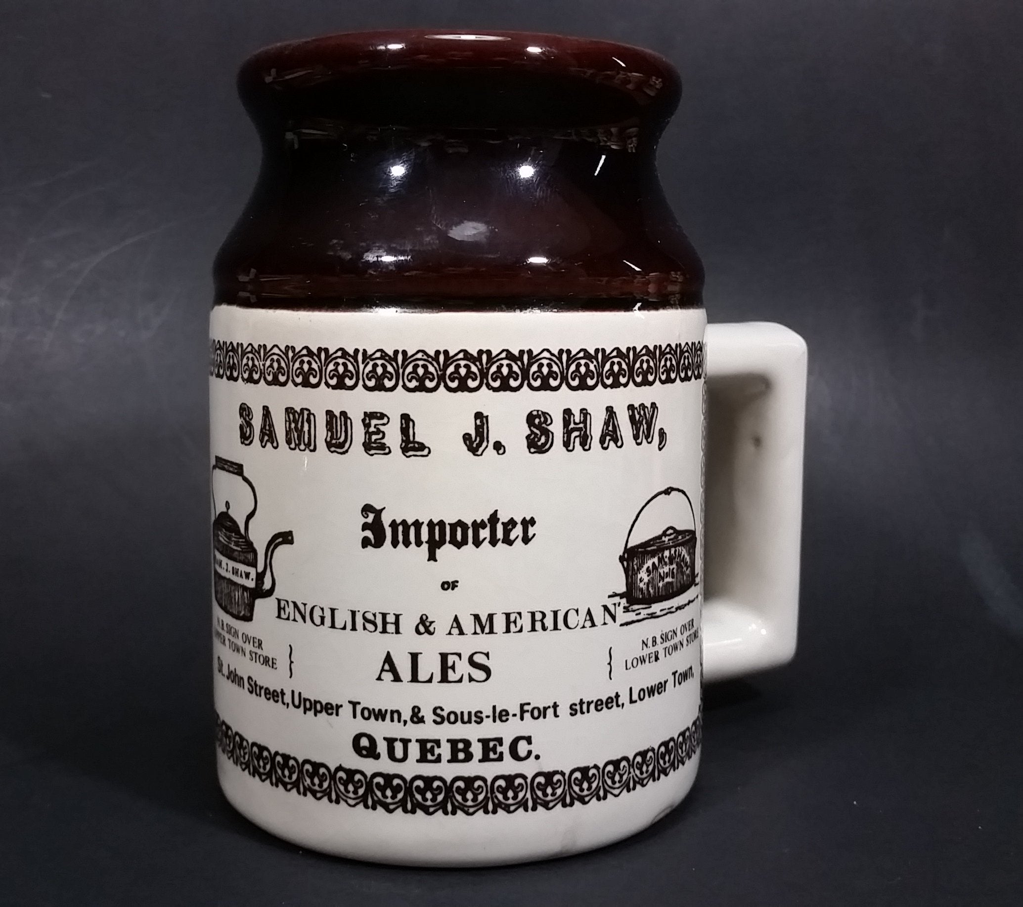 Vintage Samuel J. Shaw Importer English & American Ales Mug Stein 19th Century Reproduction