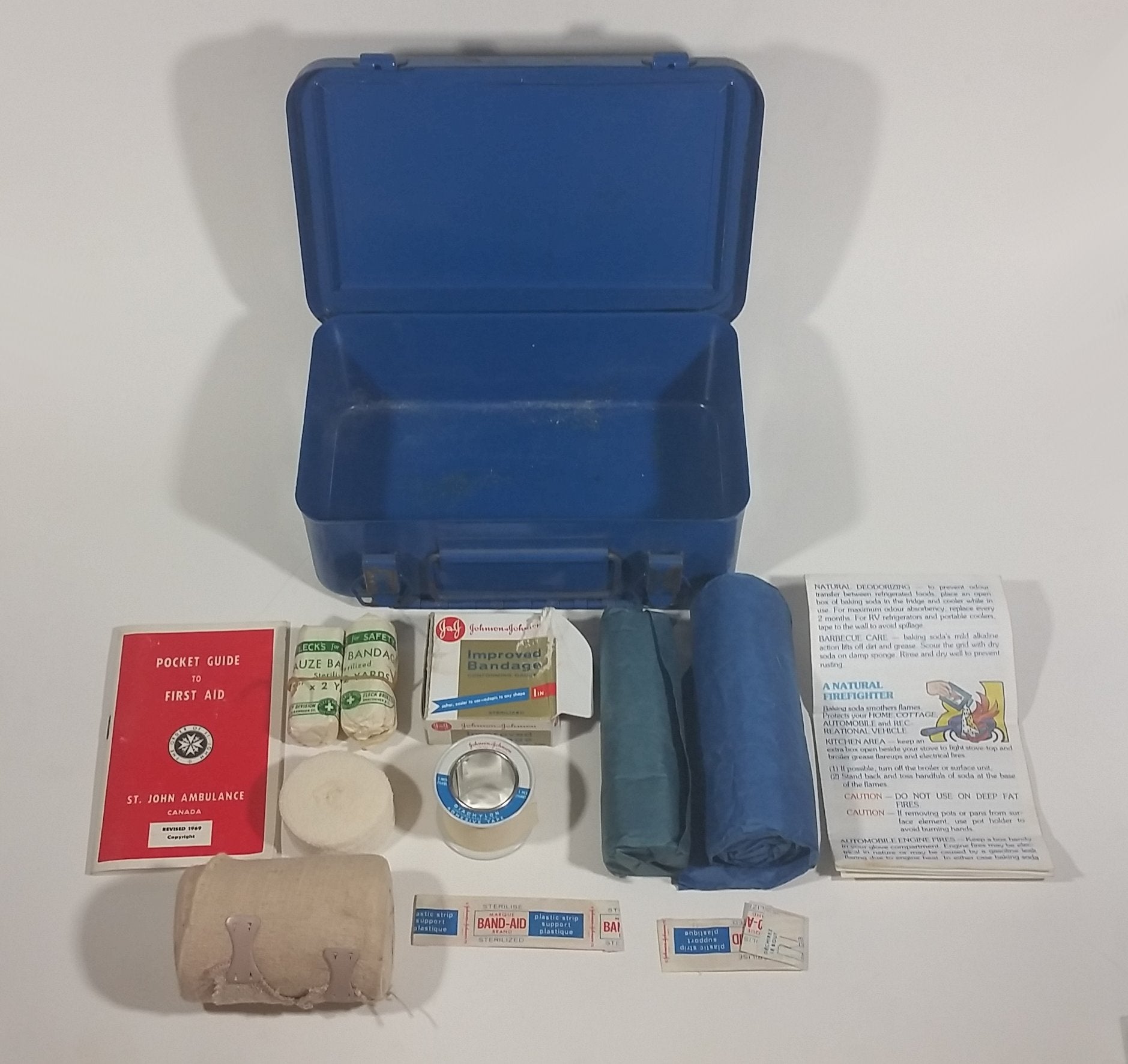 Vintage City of Calgary St. John Ambulance Johnson & Johnson Supplies Blue First Aid Kit