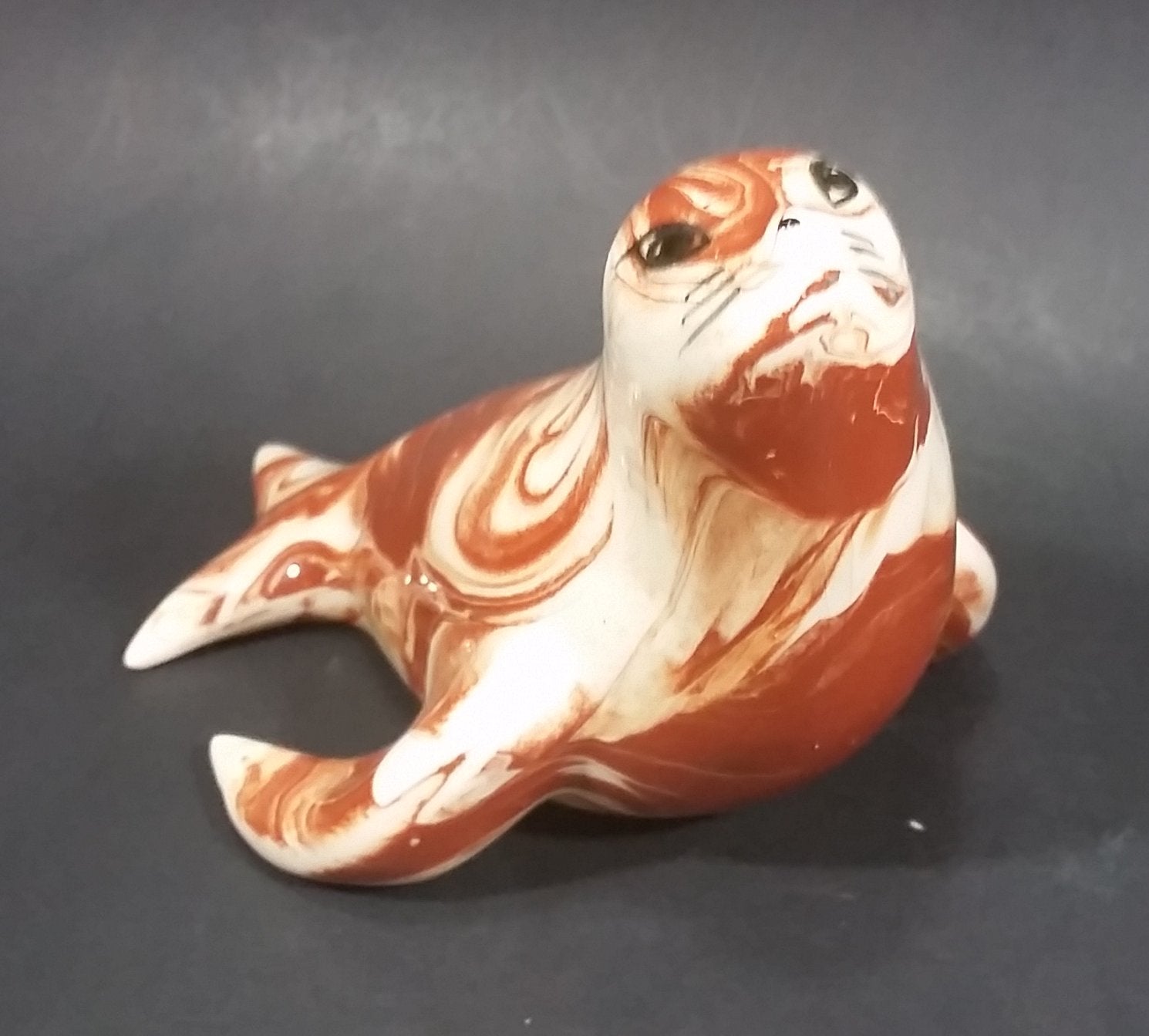 Ceramitique Alaska Clay Ceramic Brown Swirl Seal Figurine - Signed Carol 3