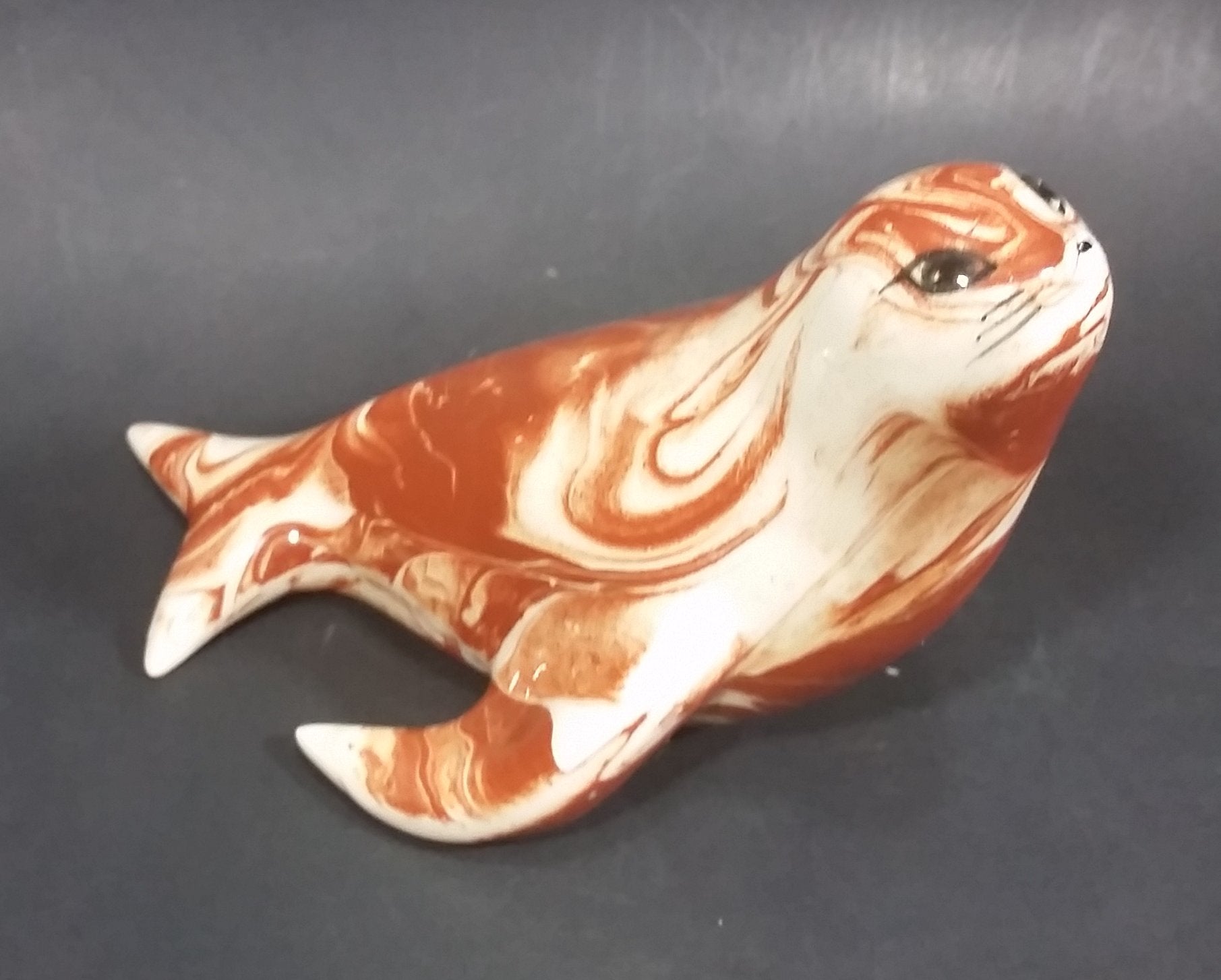 Ceramitique Alaska Clay Ceramic Brown Swirl Seal Figurine - Signed Carol 4