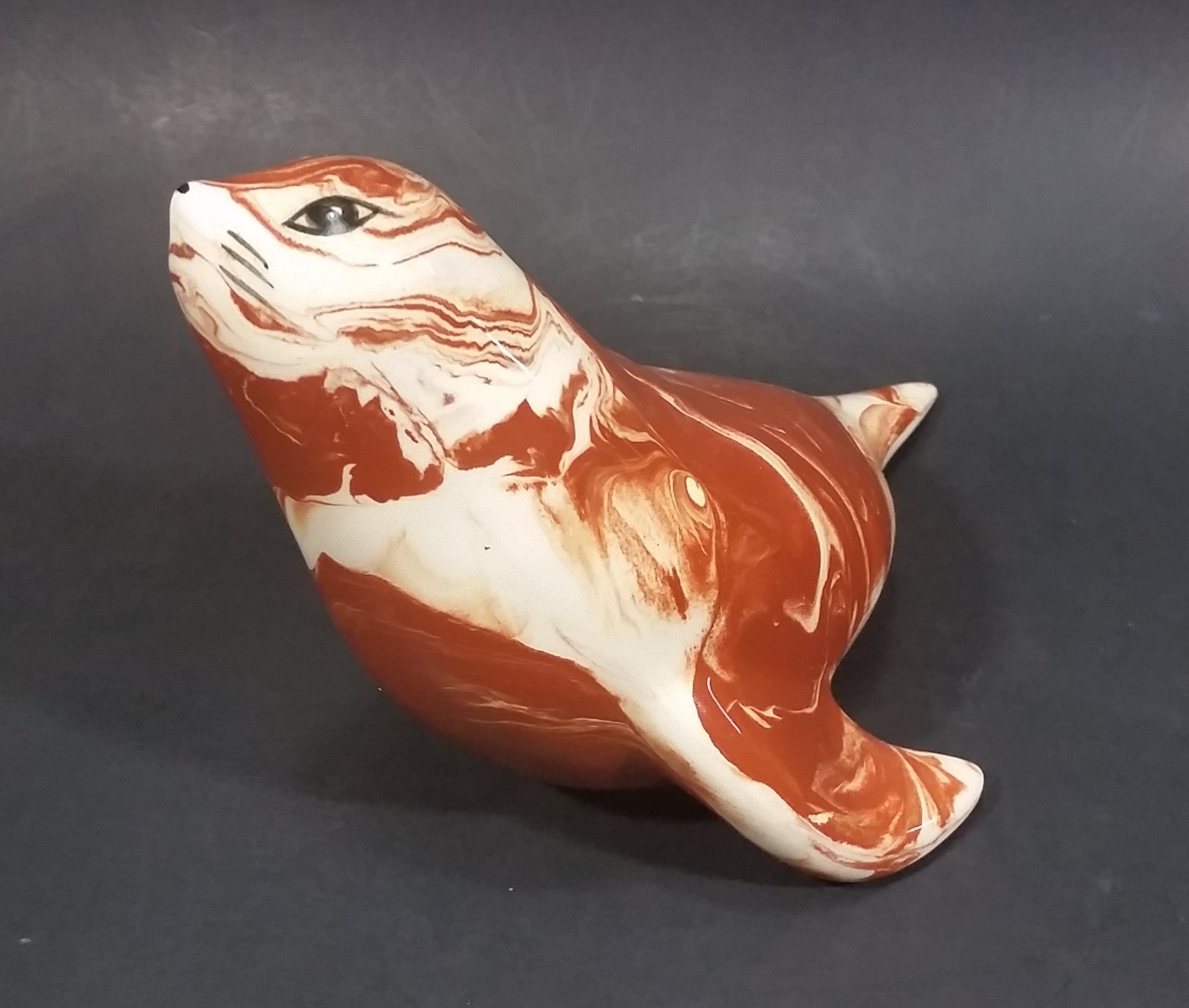 Ceramitique Alaska Clay Ceramic Brown Swirl Seal Figurine - Signed Carol 5