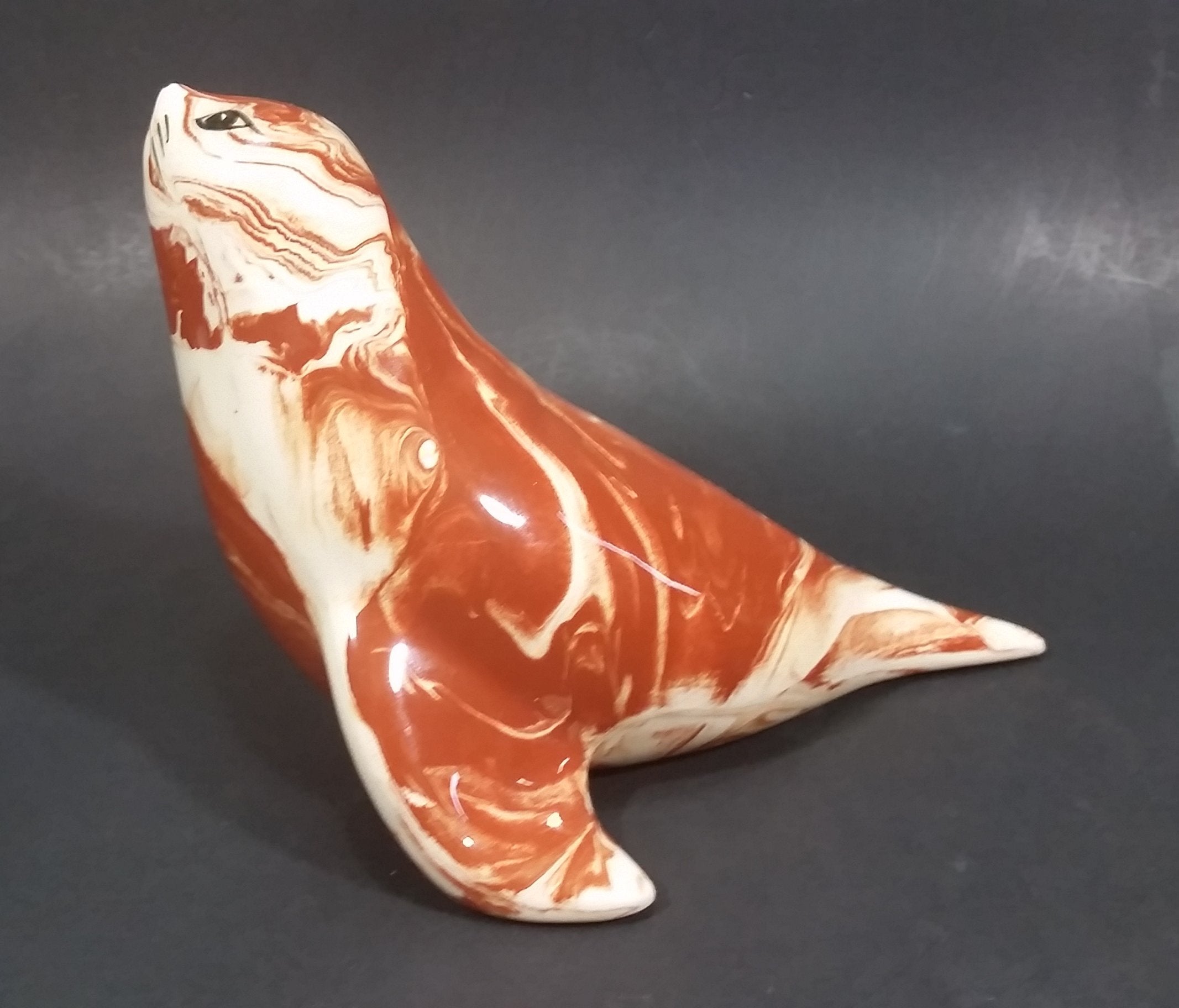 Ceramitique Alaska Clay Ceramic Brown Swirl Seal Figurine - Signed Carol 6