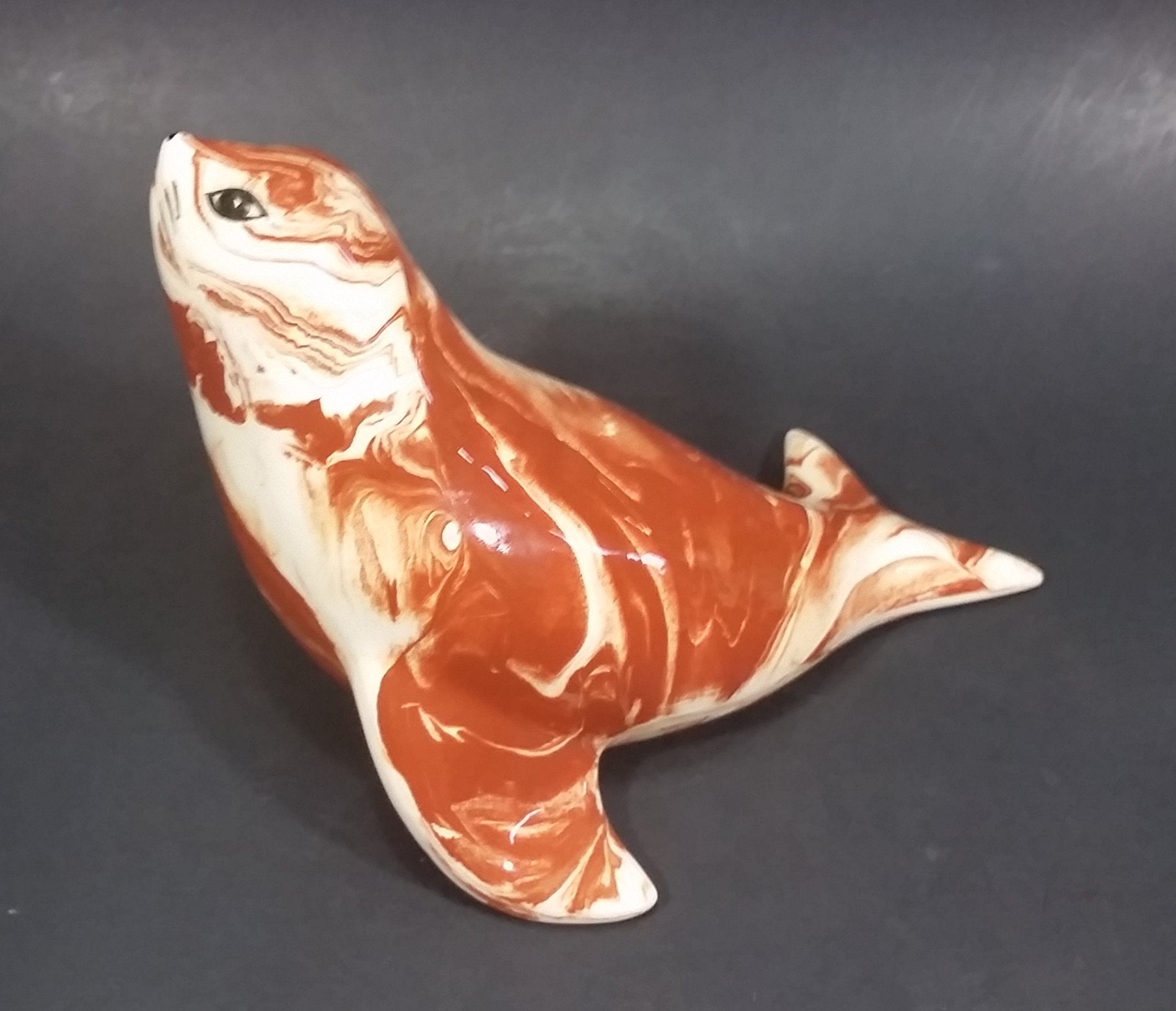 Ceramitique Alaska Clay Ceramic Brown Swirl Seal Figurine - Signed Carol 2